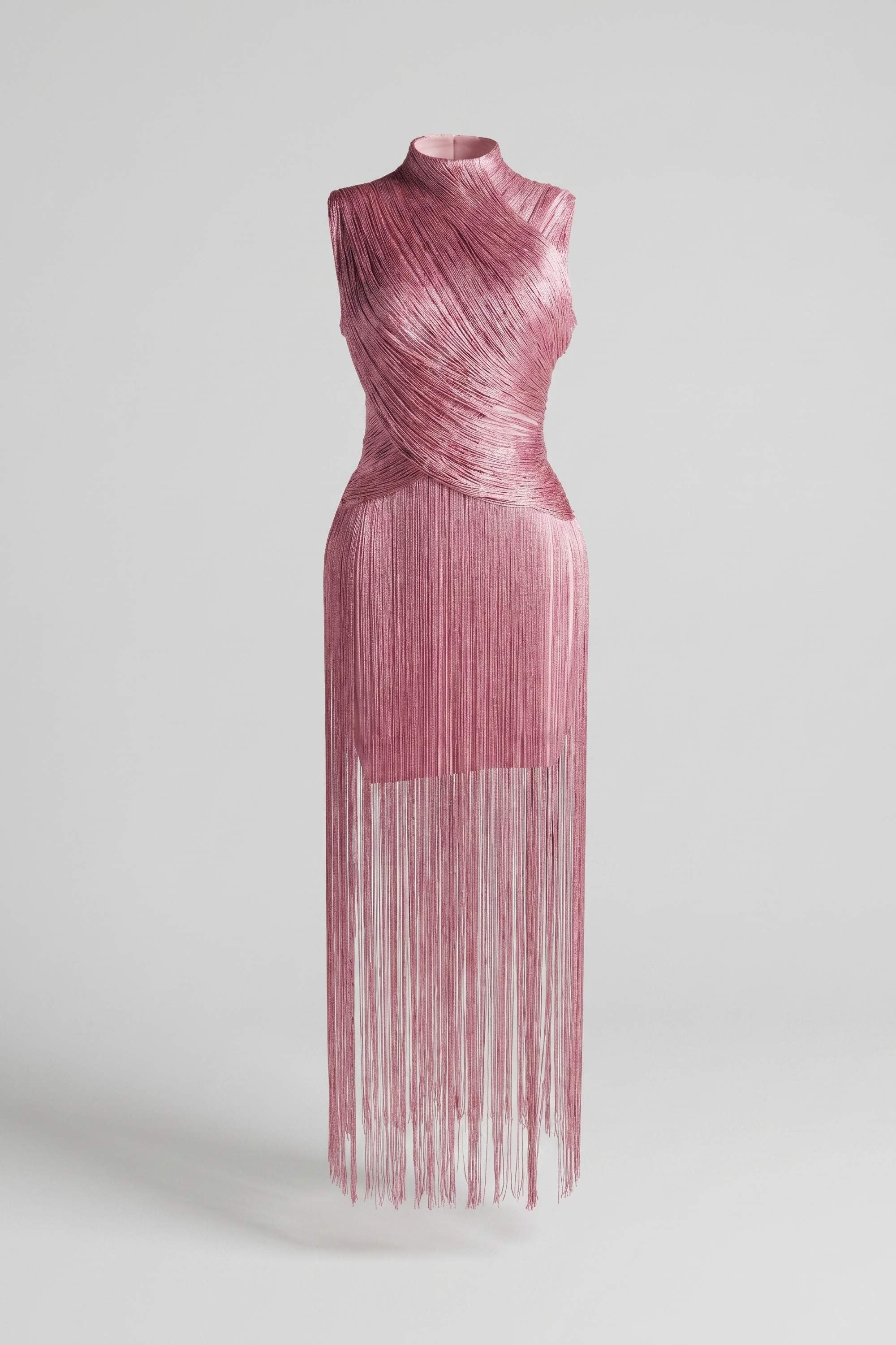 Dusty Rose High Neck Fringe Maxi Dress - Dress