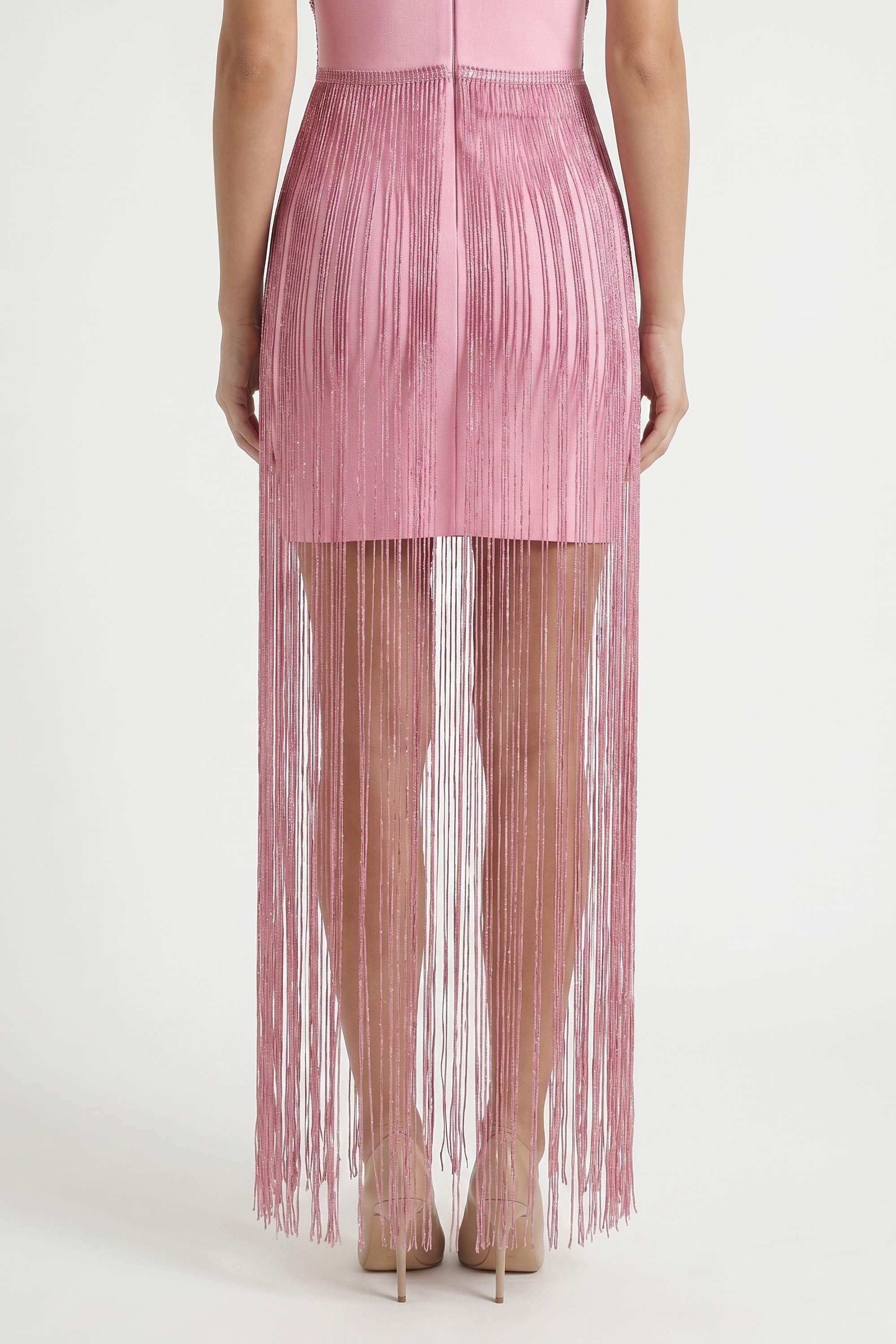 Dusty Rose High Neck Fringe Maxi Dress - Dress