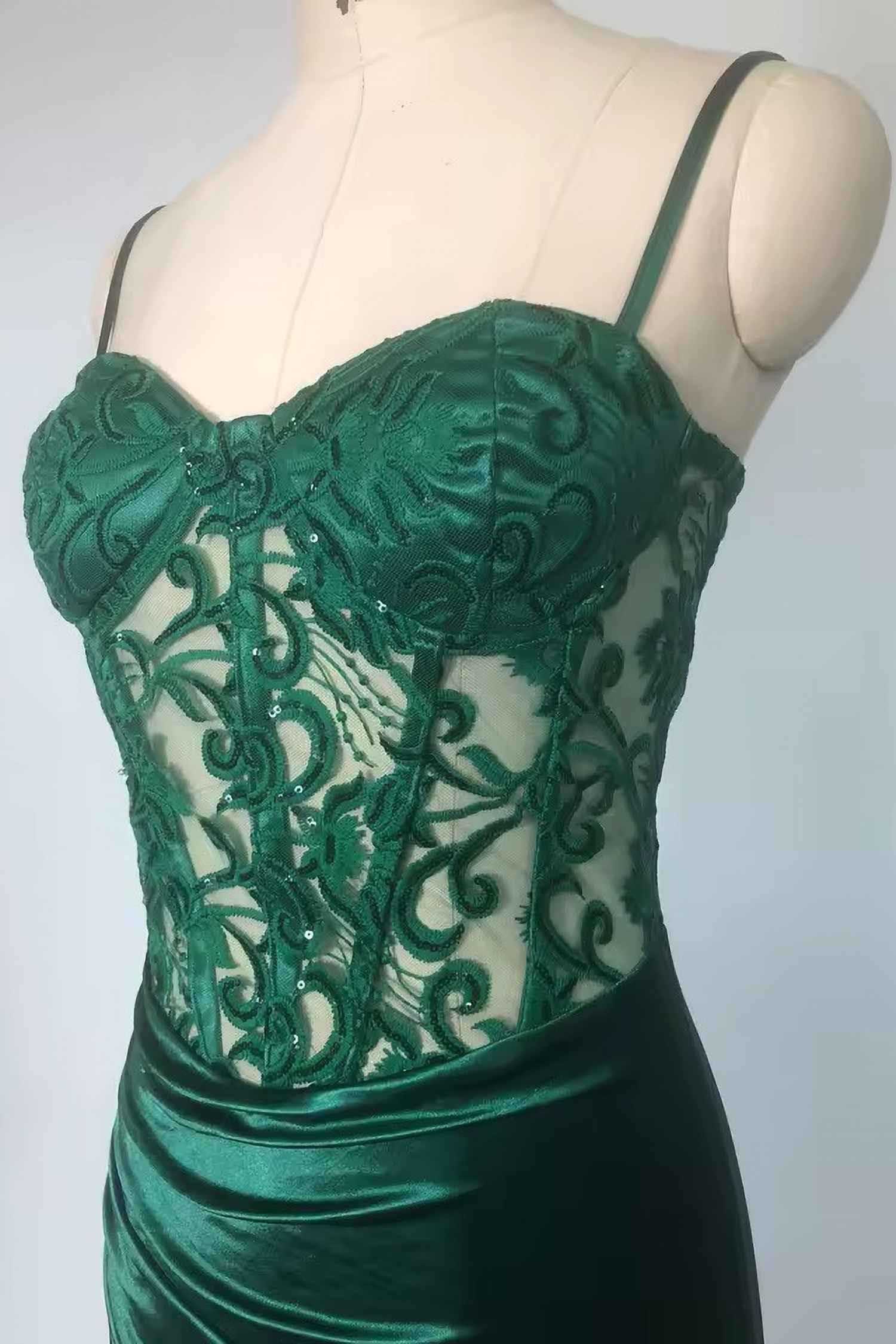 Emerald Green Lace Corset Satin Mermaid Dress Dress