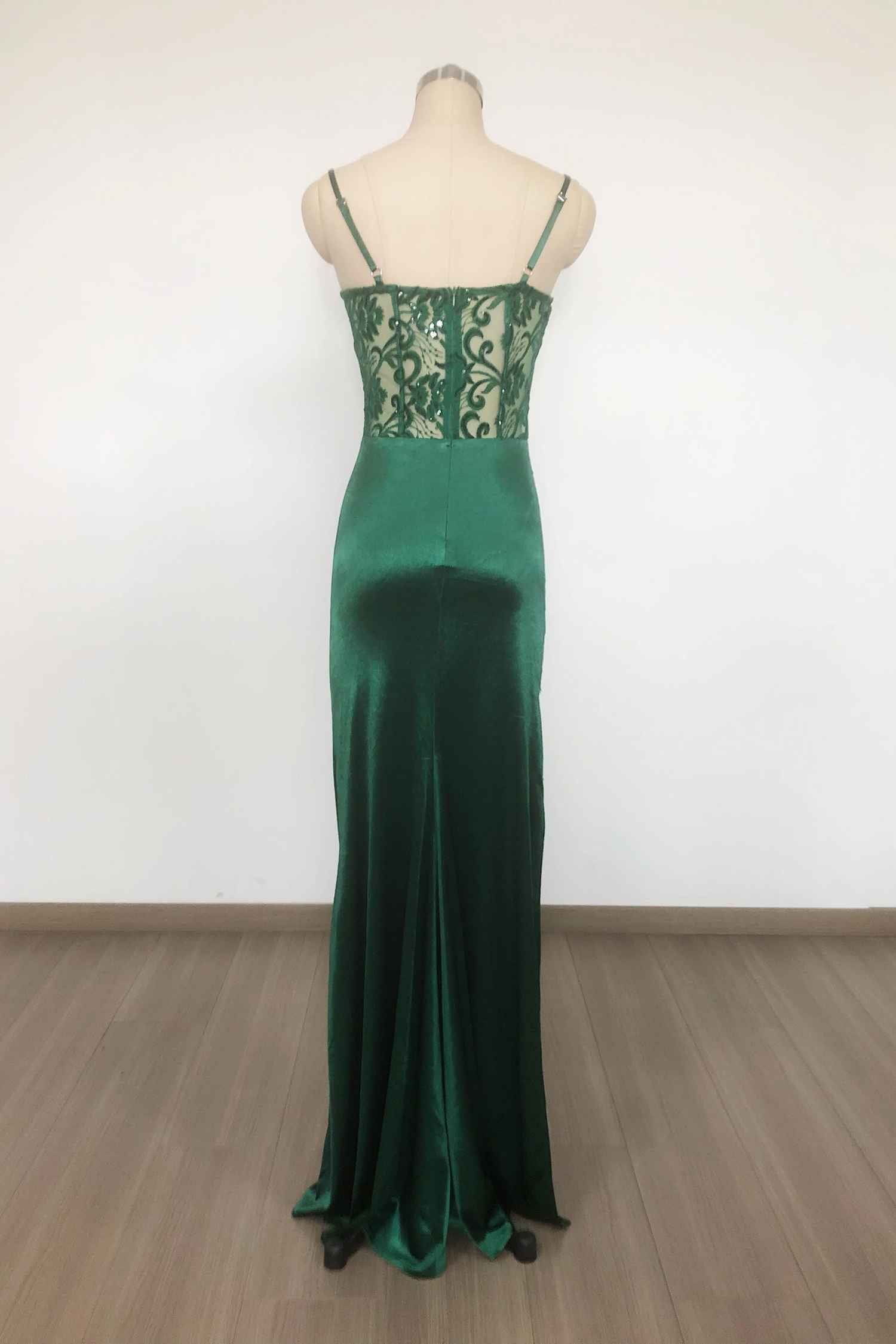 Emerald Green Lace Corset Satin Mermaid Dress Dress
