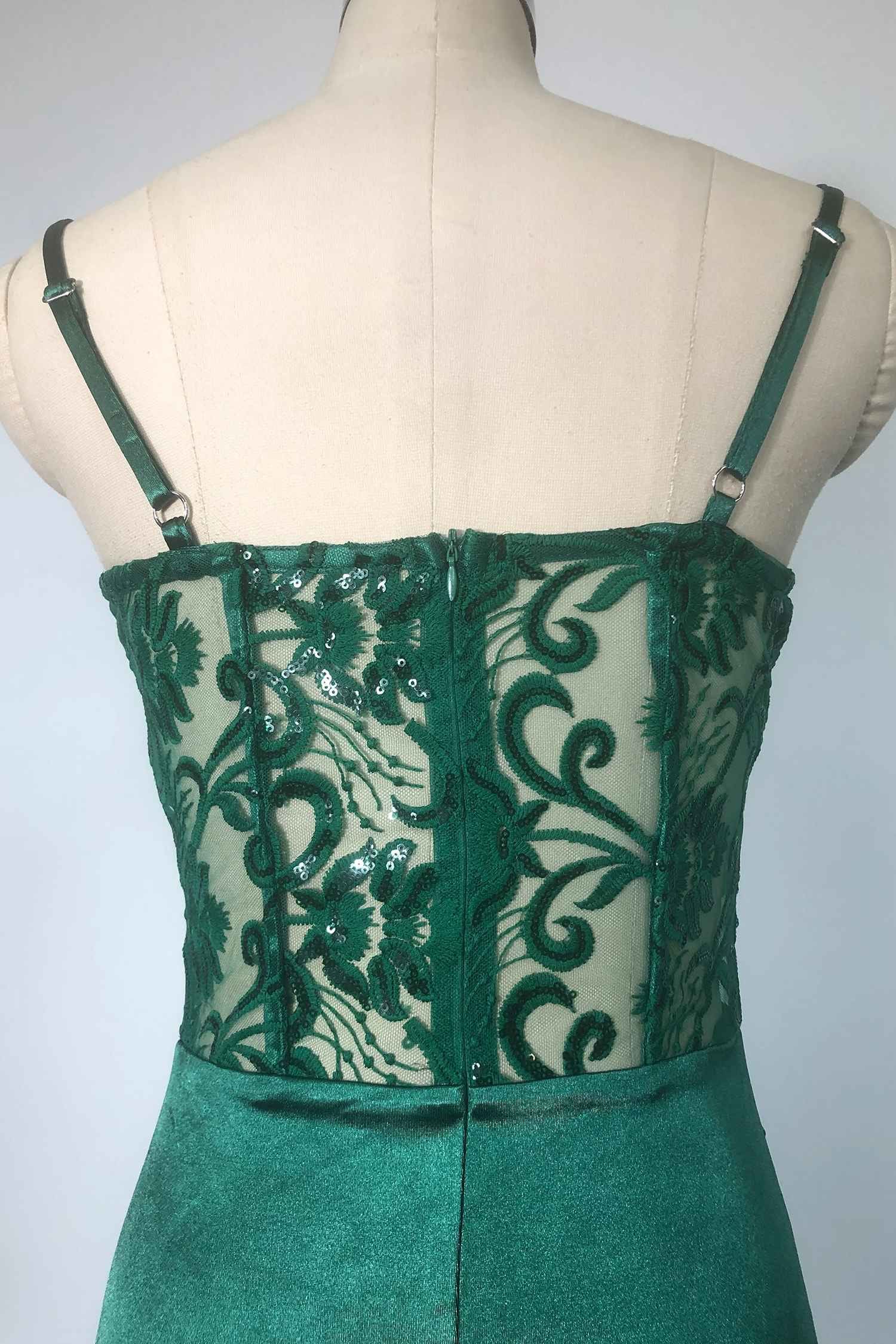 Emerald Green Lace Corset Satin Mermaid Dress Dress