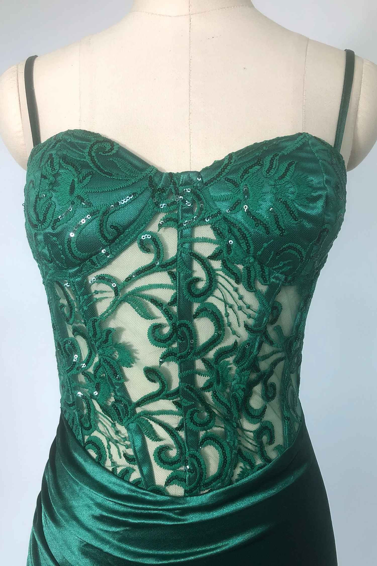 Emerald Green Lace Corset Satin Mermaid Dress Dress