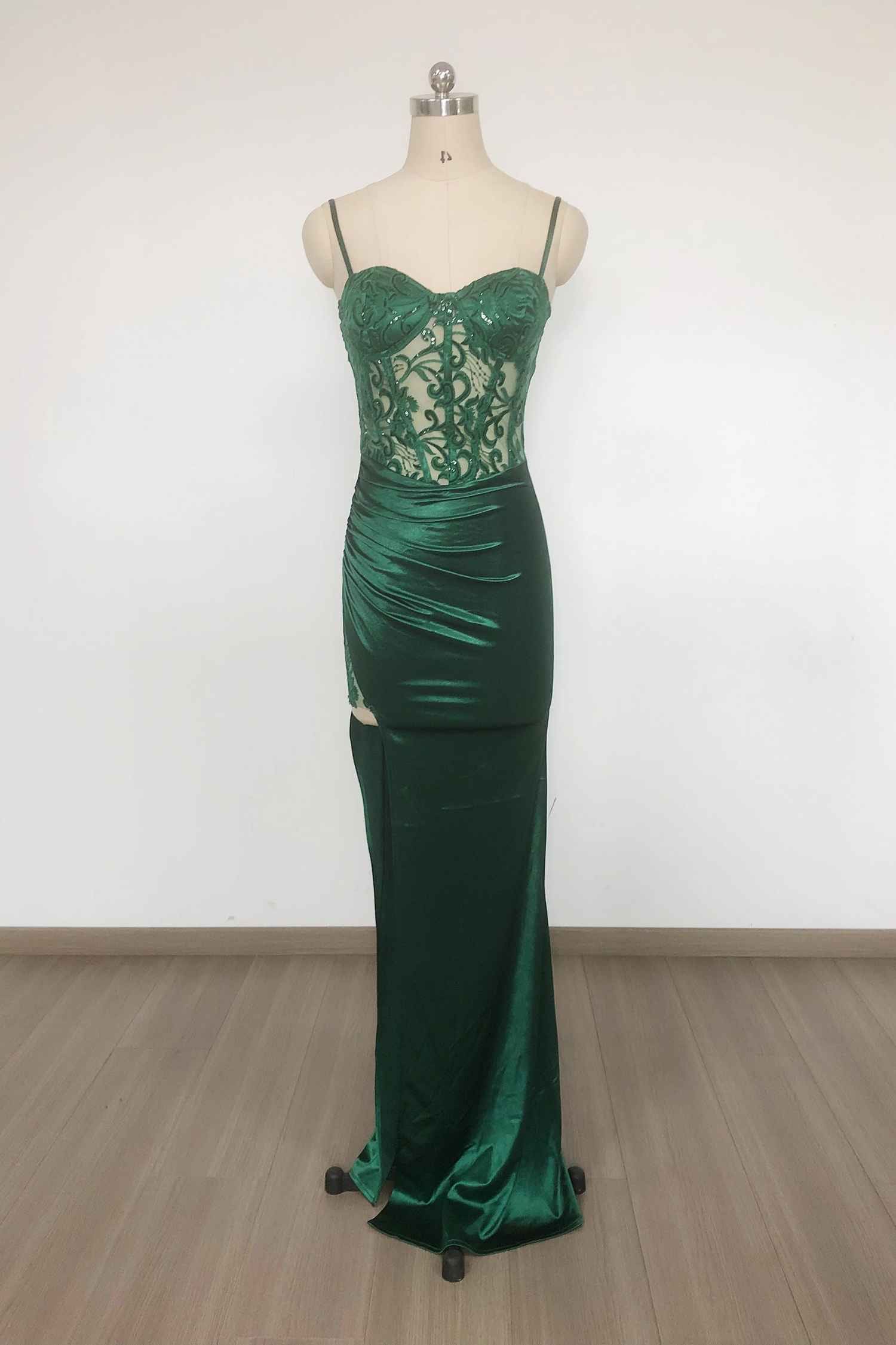 Emerald Green Lace Corset Satin Mermaid Dress Dress