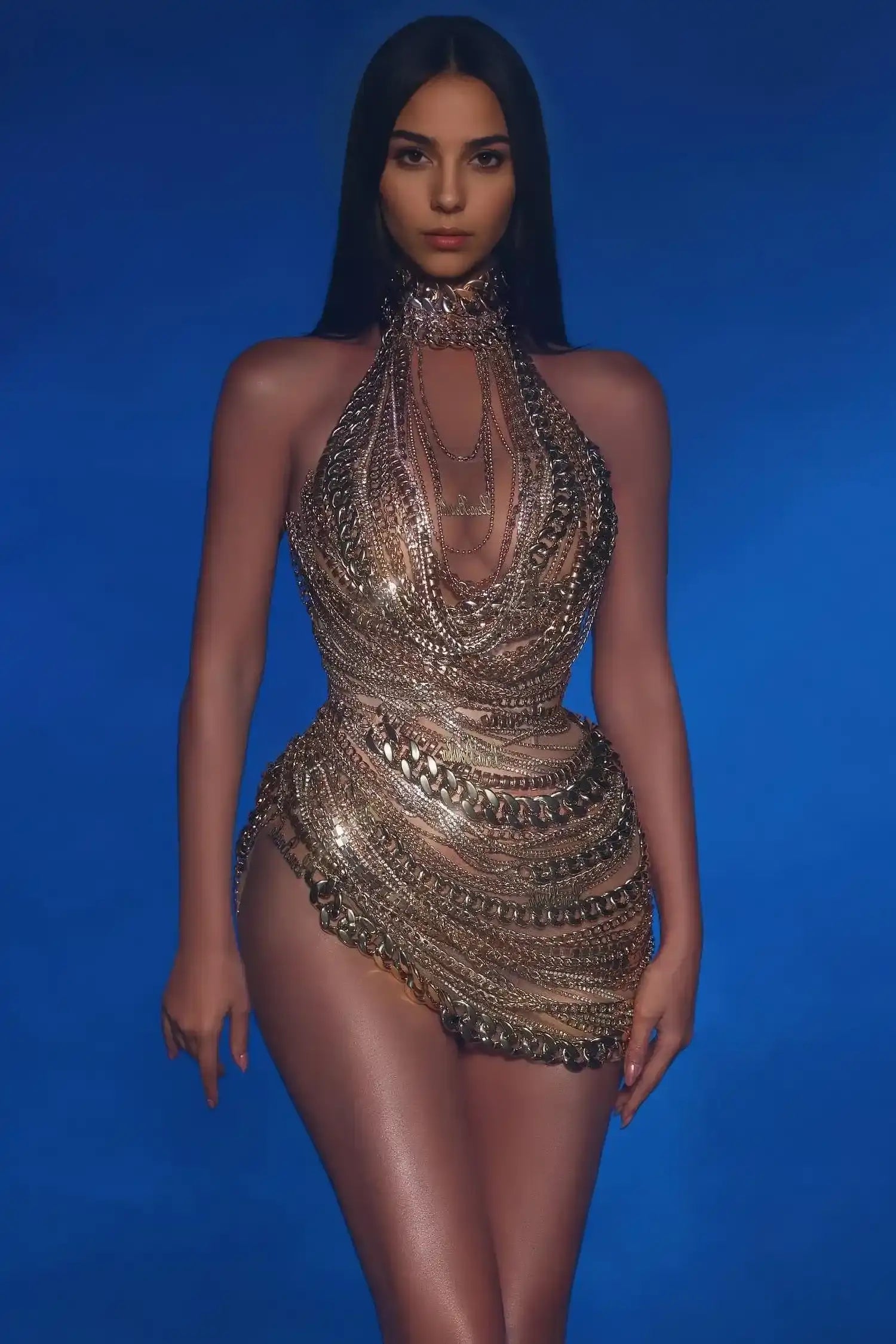 Gold Chain Halter Mini Dress Dress