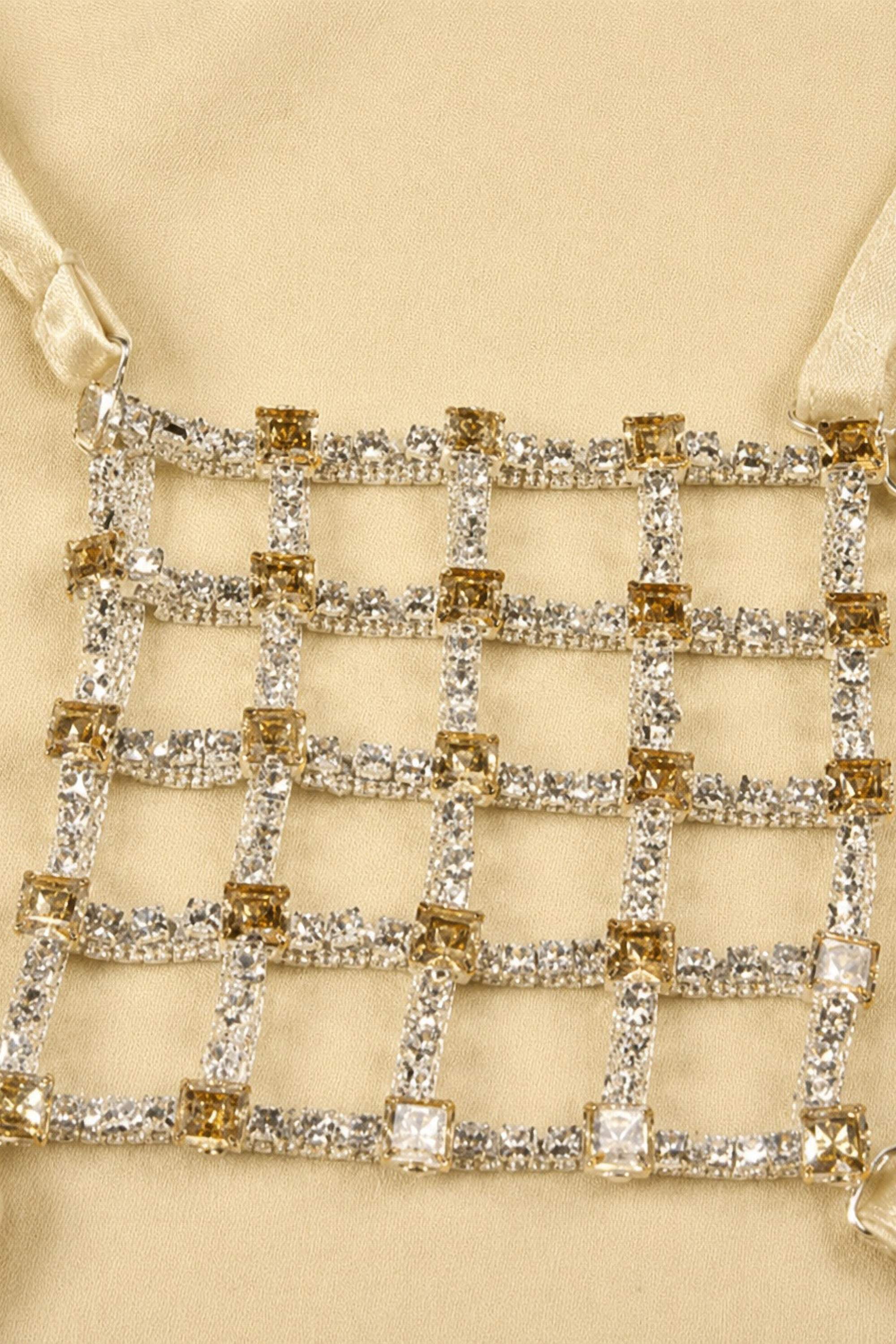 Gold Open Back Crystal Embellished Maxi Dress - Dress