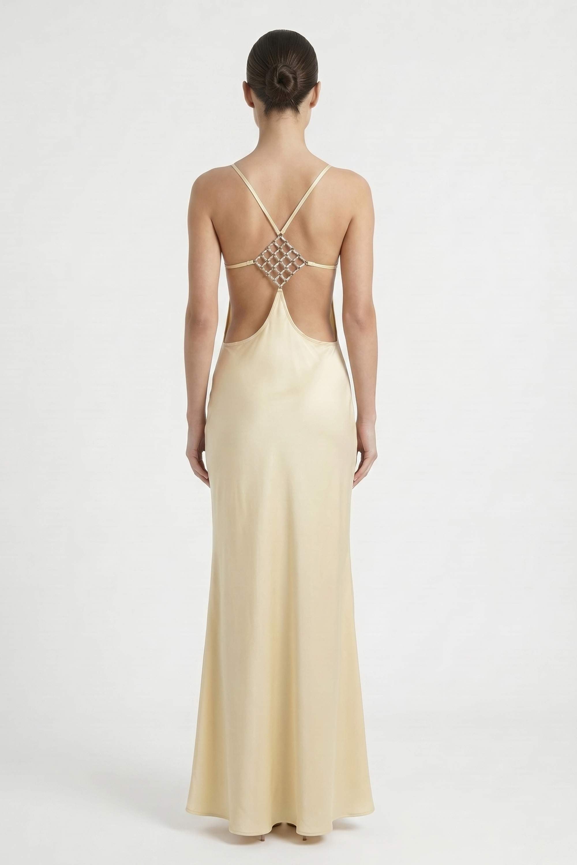 Gold Open Back Crystal Embellished Maxi Dress - Dress