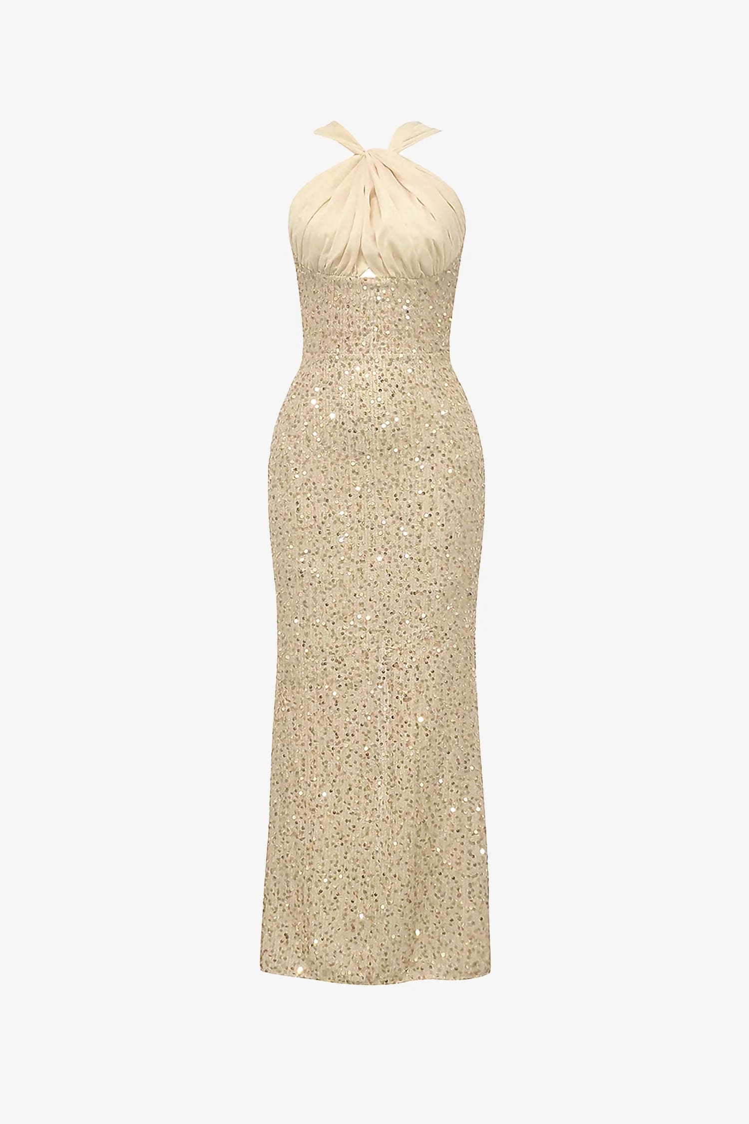 Gold Sequin Halter Maxi Dress