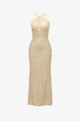 Gold Sequin Halter Maxi Dress