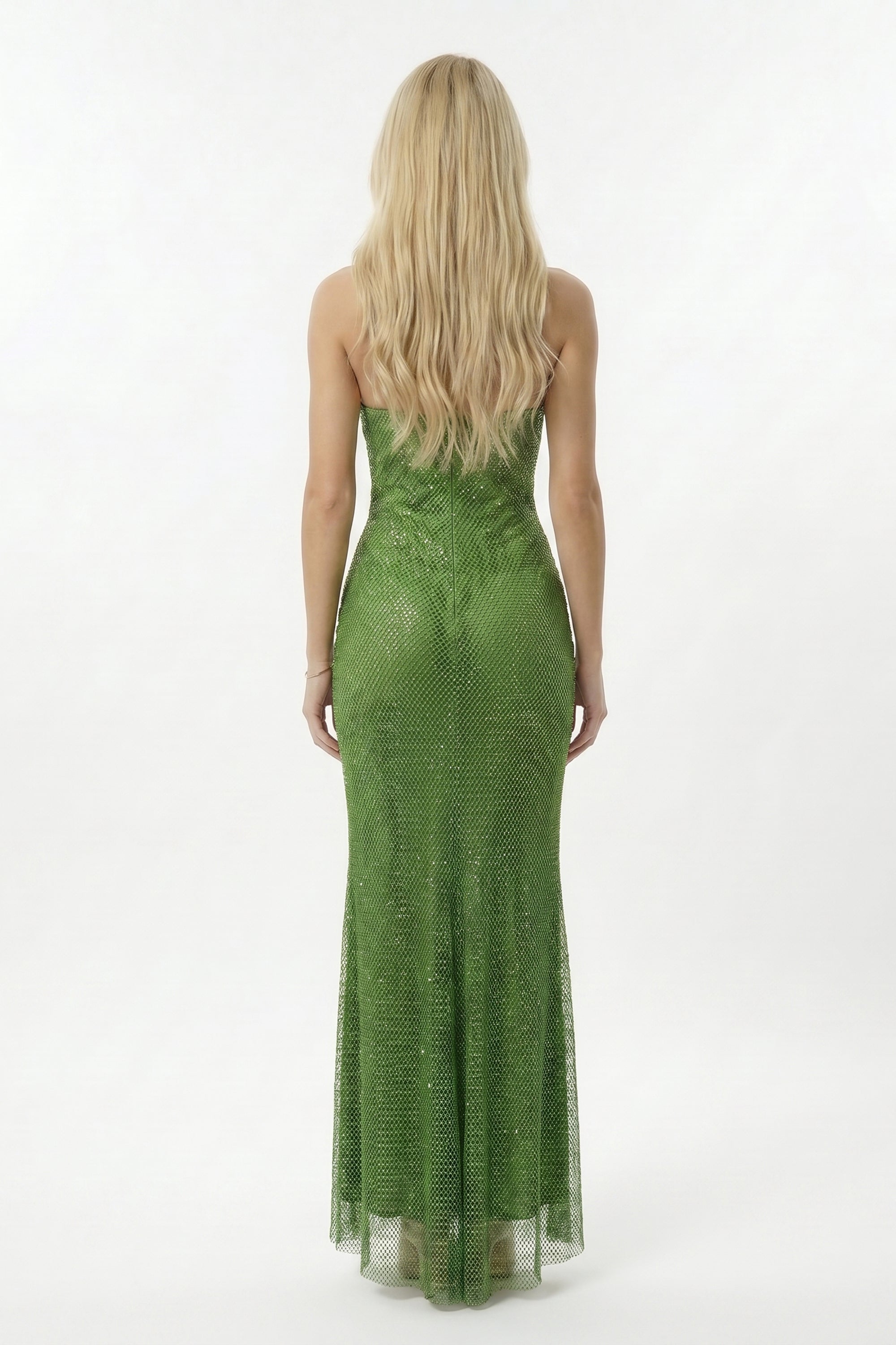 Green Rhinestone Sweetheart Ruched Split Mermaid Dress - Dress