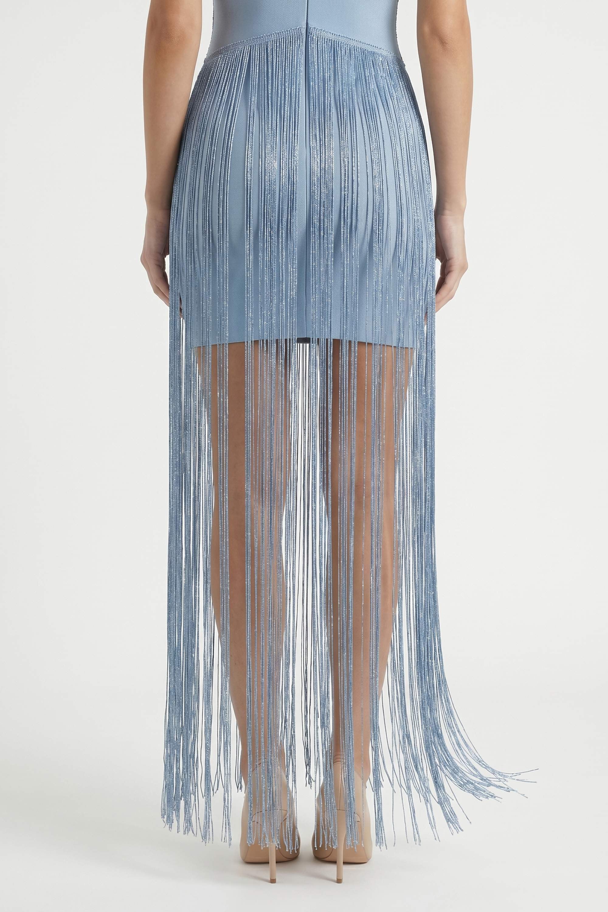 Ice Blue Fringe Maxi Dress - Dress
