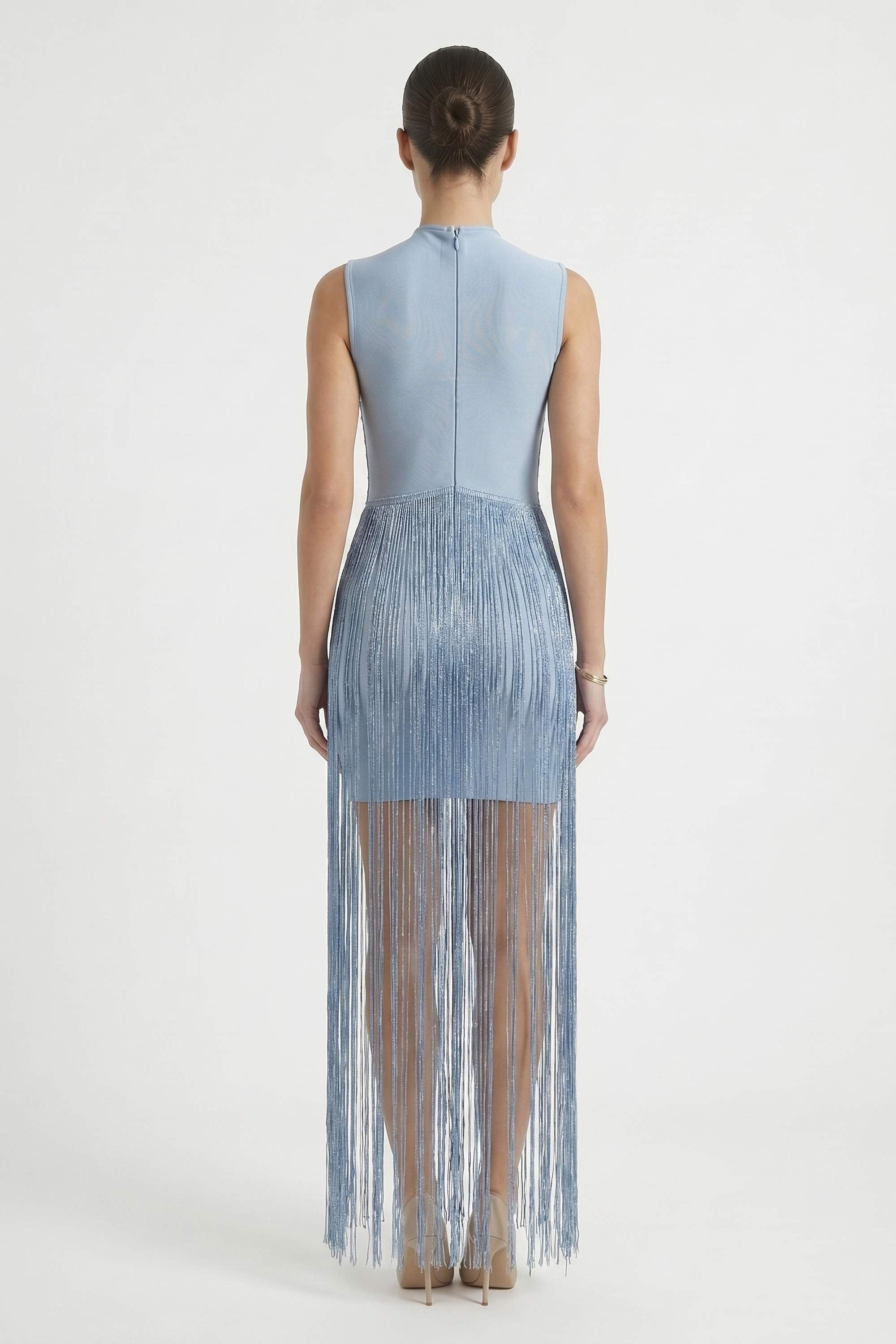 Ice Blue Fringe Maxi Dress - Dress