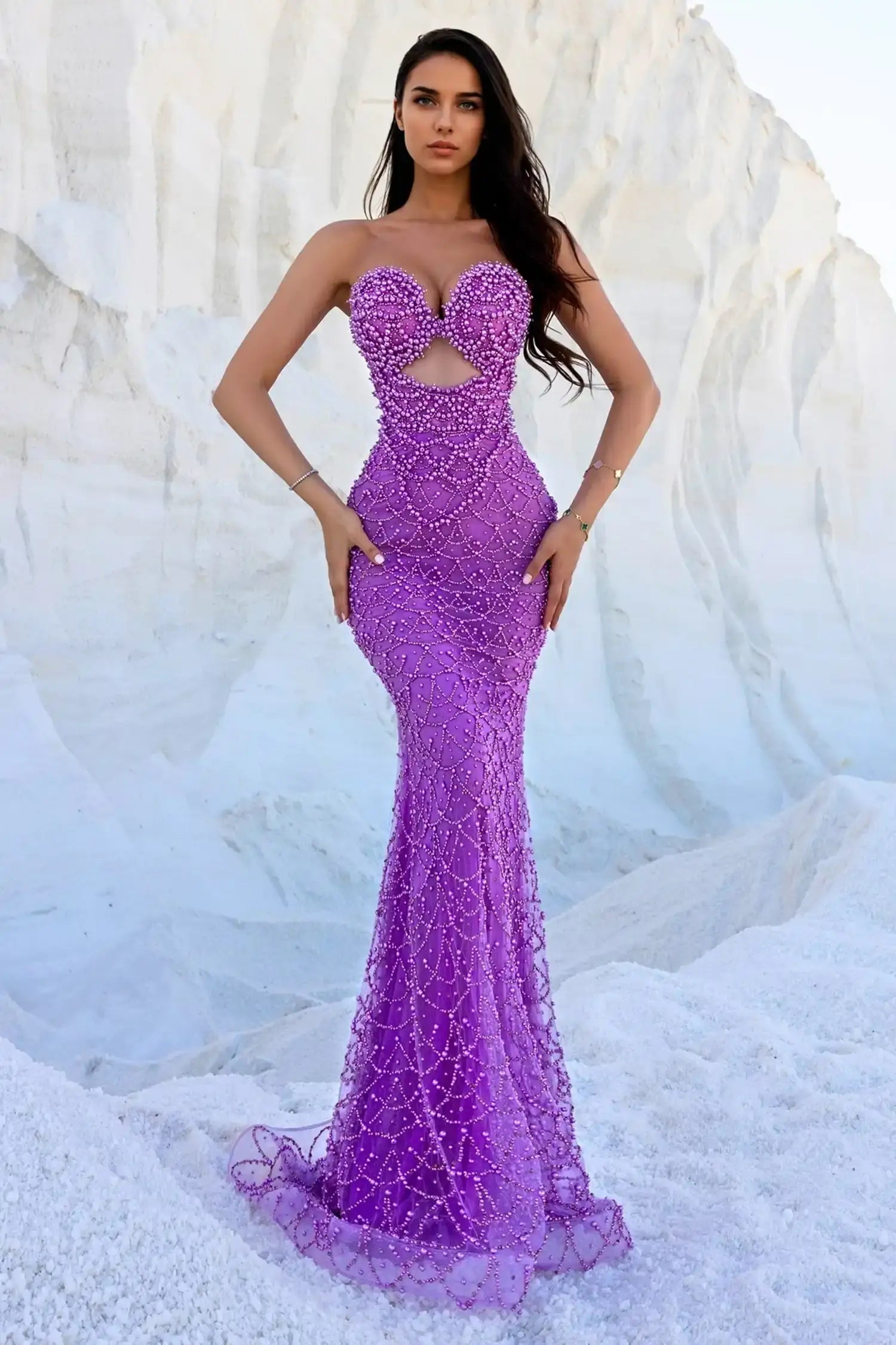 Lavender Beaded Strapless Mermaid Dress Lavender / 4 Dress