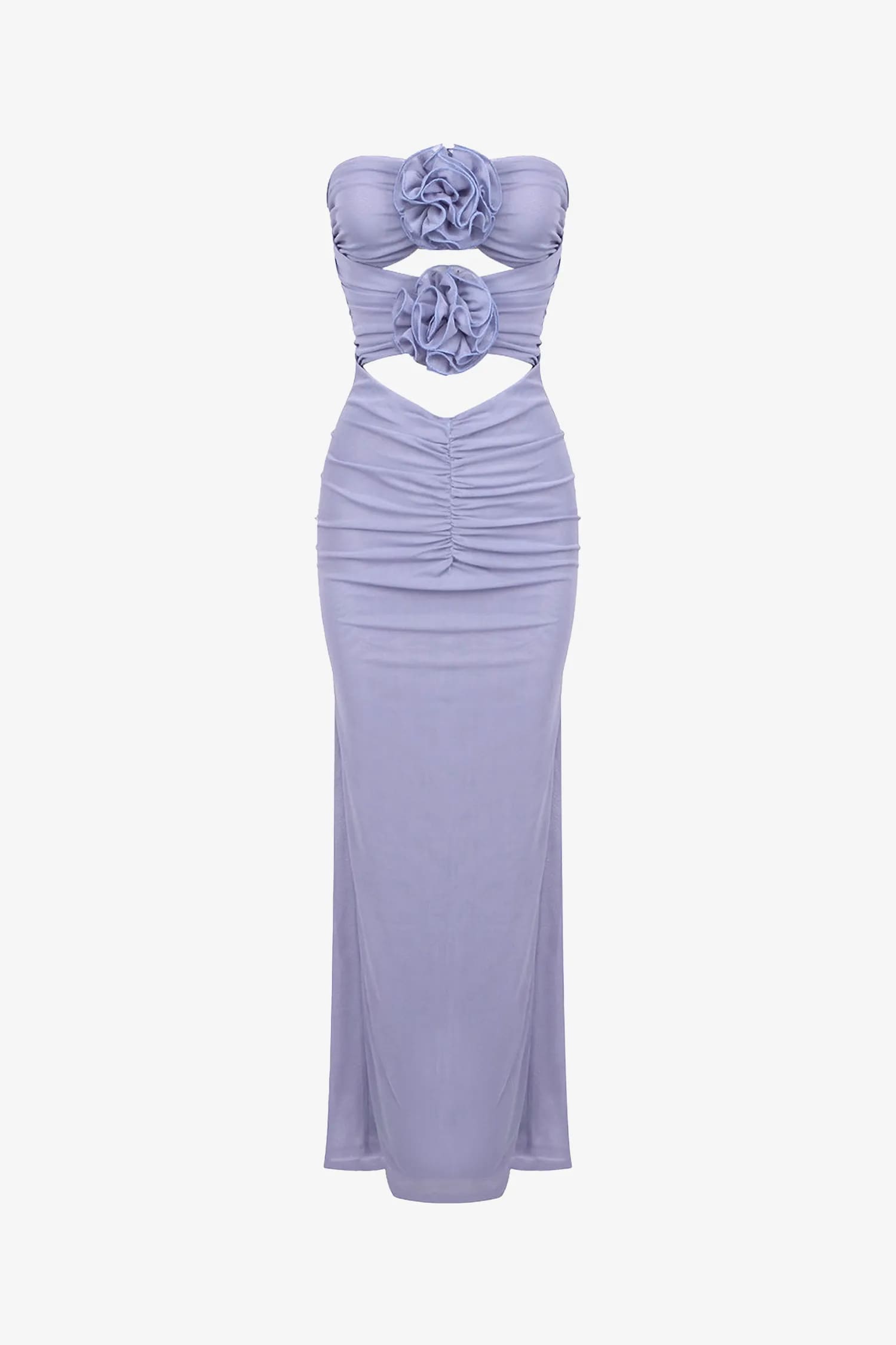 Lavender Strapless Ruched Cutout Maxi Dress