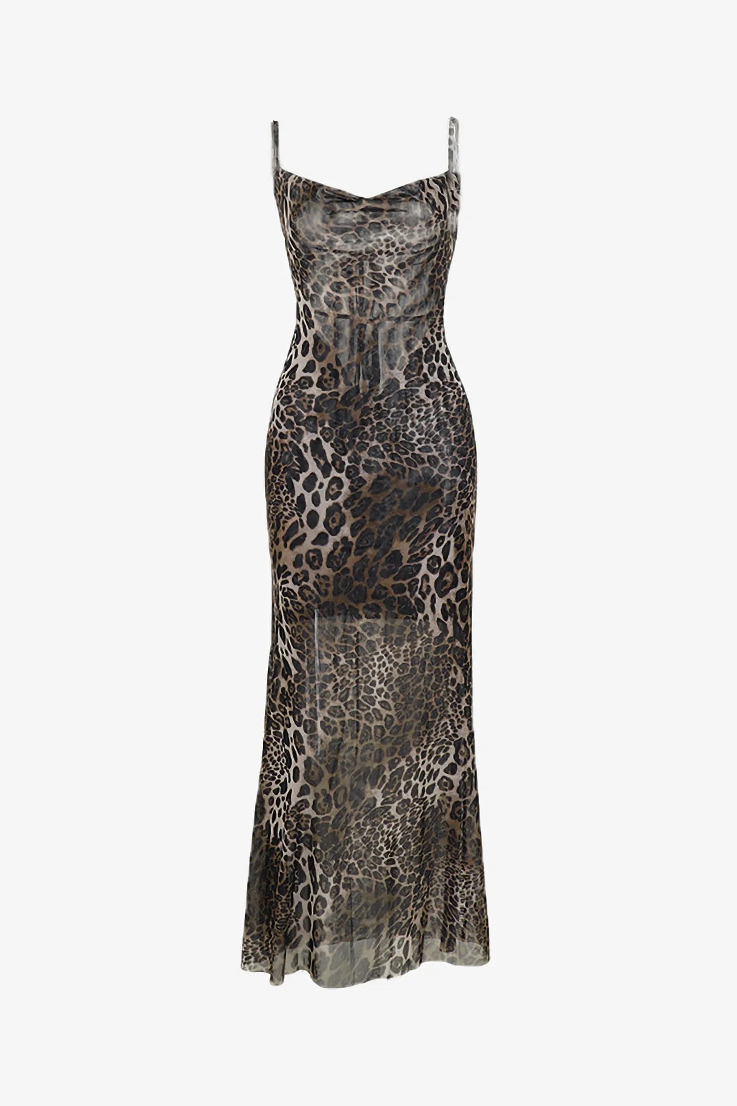 Leopard Cowl Neck Maxi Dress