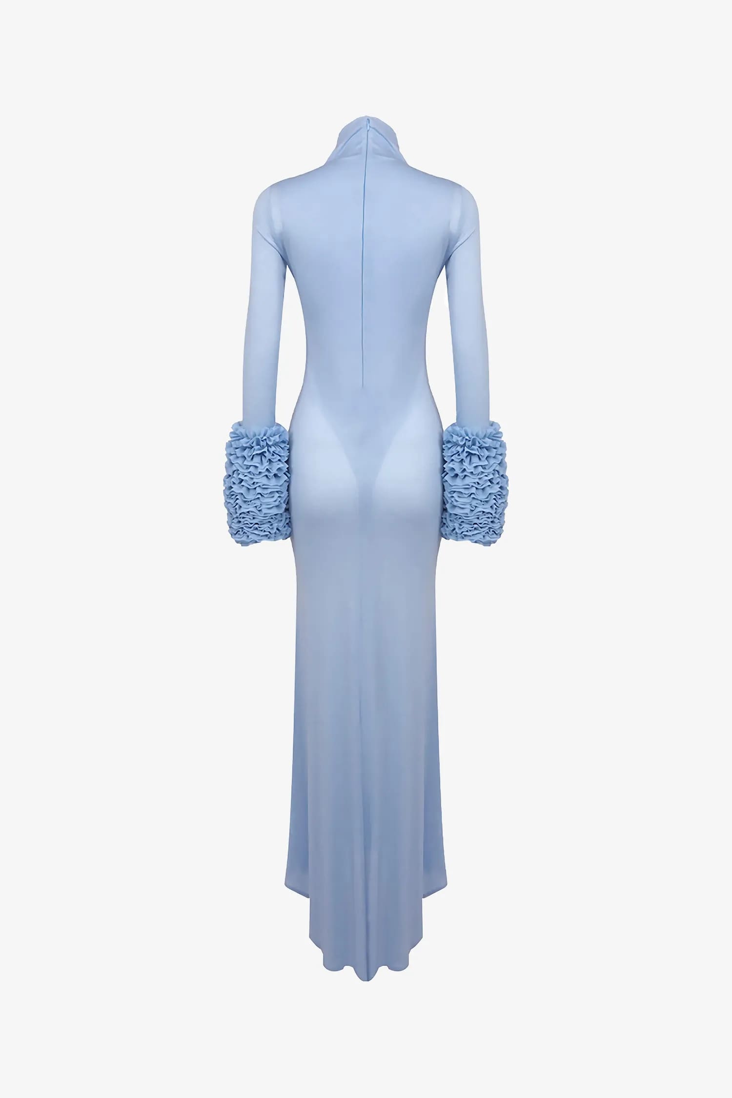 Light Blue Ruffled Sleeve High Neck Maxi Dress