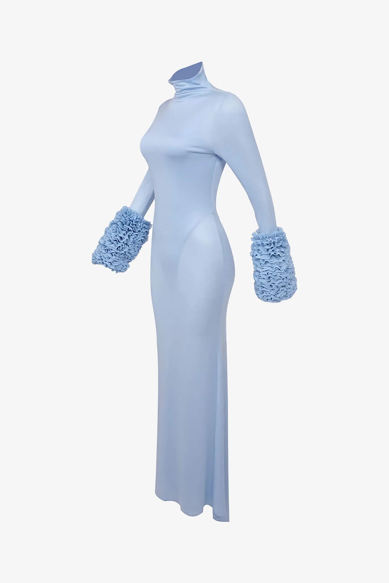 Light Blue Ruffled Sleeve High Neck Maxi Dress
