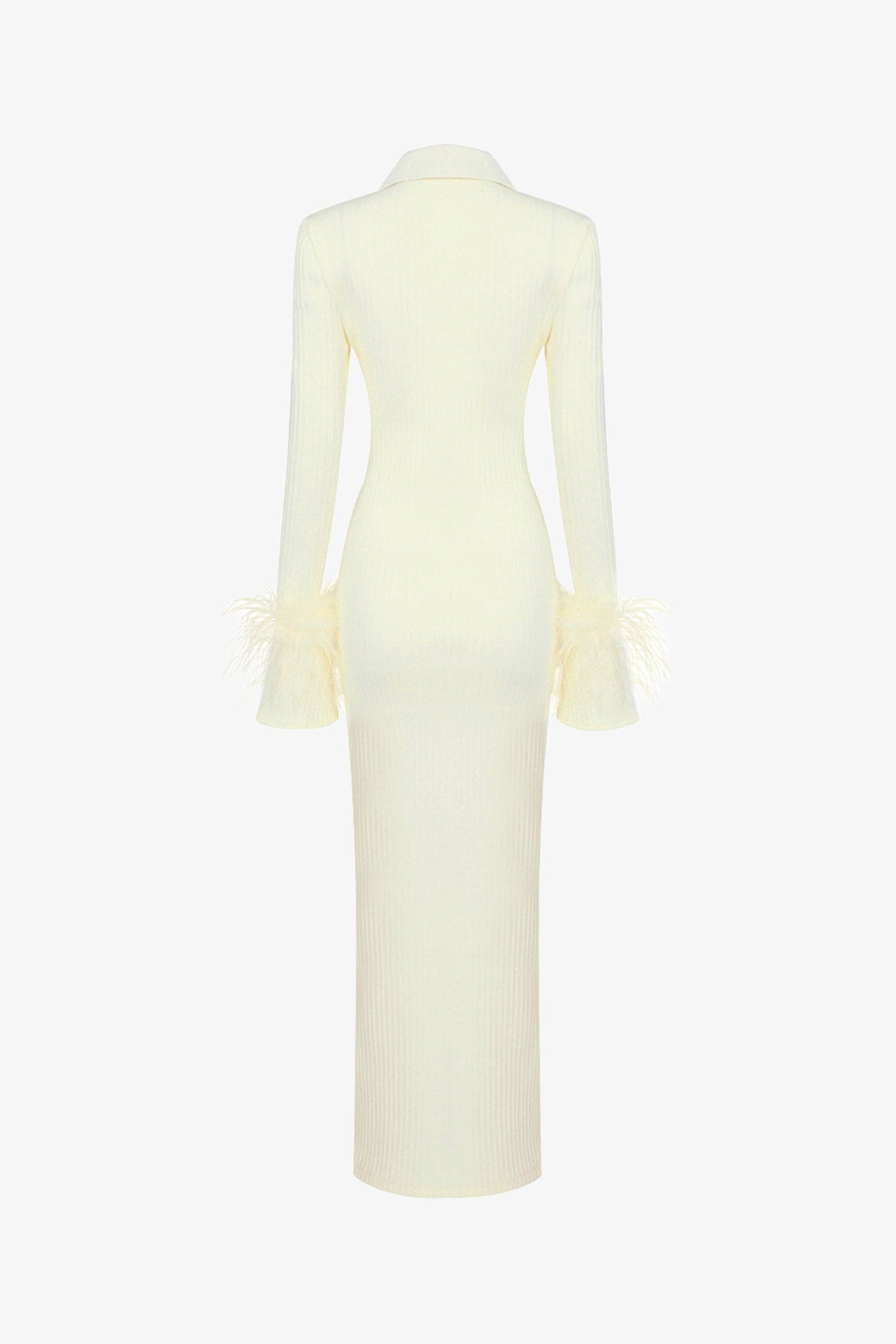 Light Yellow Long Sleeve Ribbed Maxi Dress