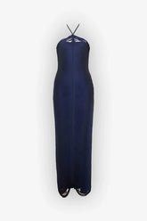 Navy Blue Halter Fringe Long Dress Dress
