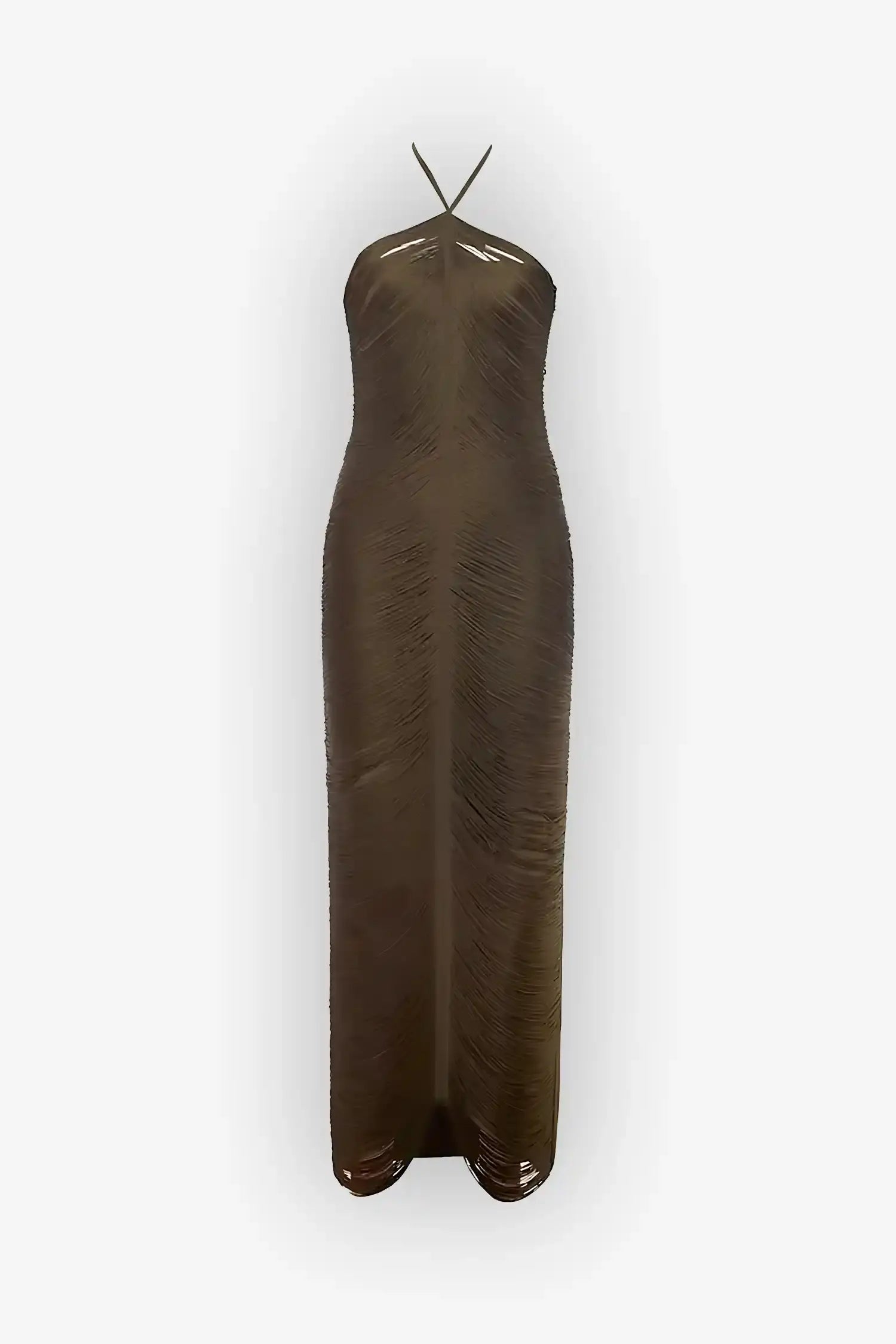Olive Green Fringe Halter Maxi Dress Dress