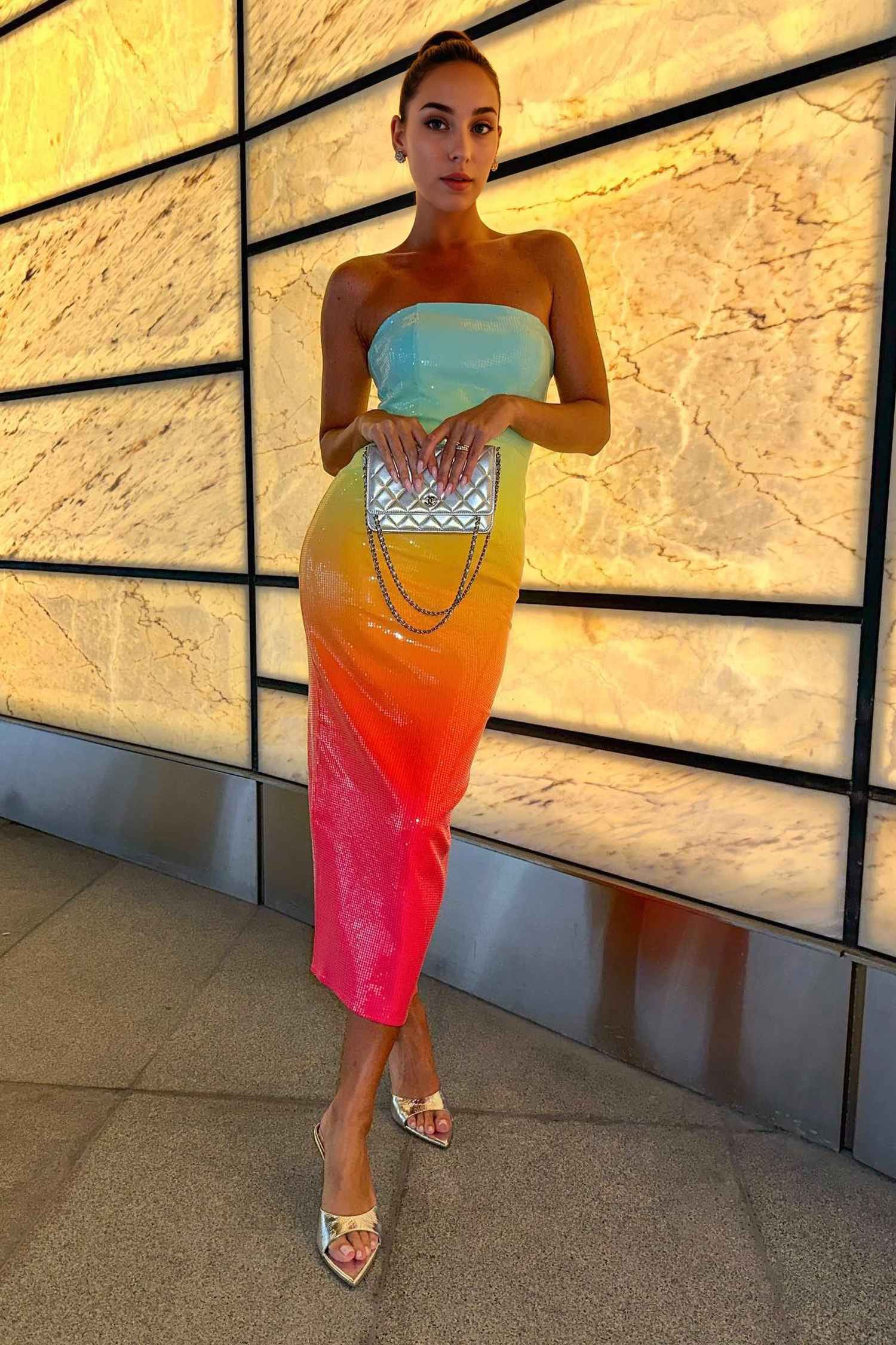 Ombre Strapless Sequined Midi Dress Dress