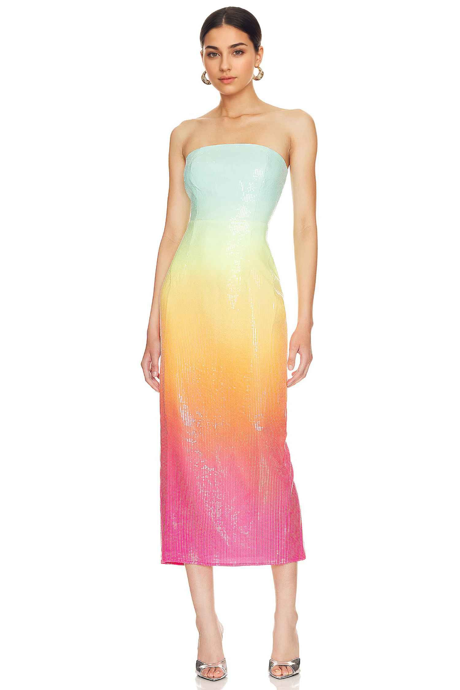 Ombre Strapless Sequined Midi Dress Dress