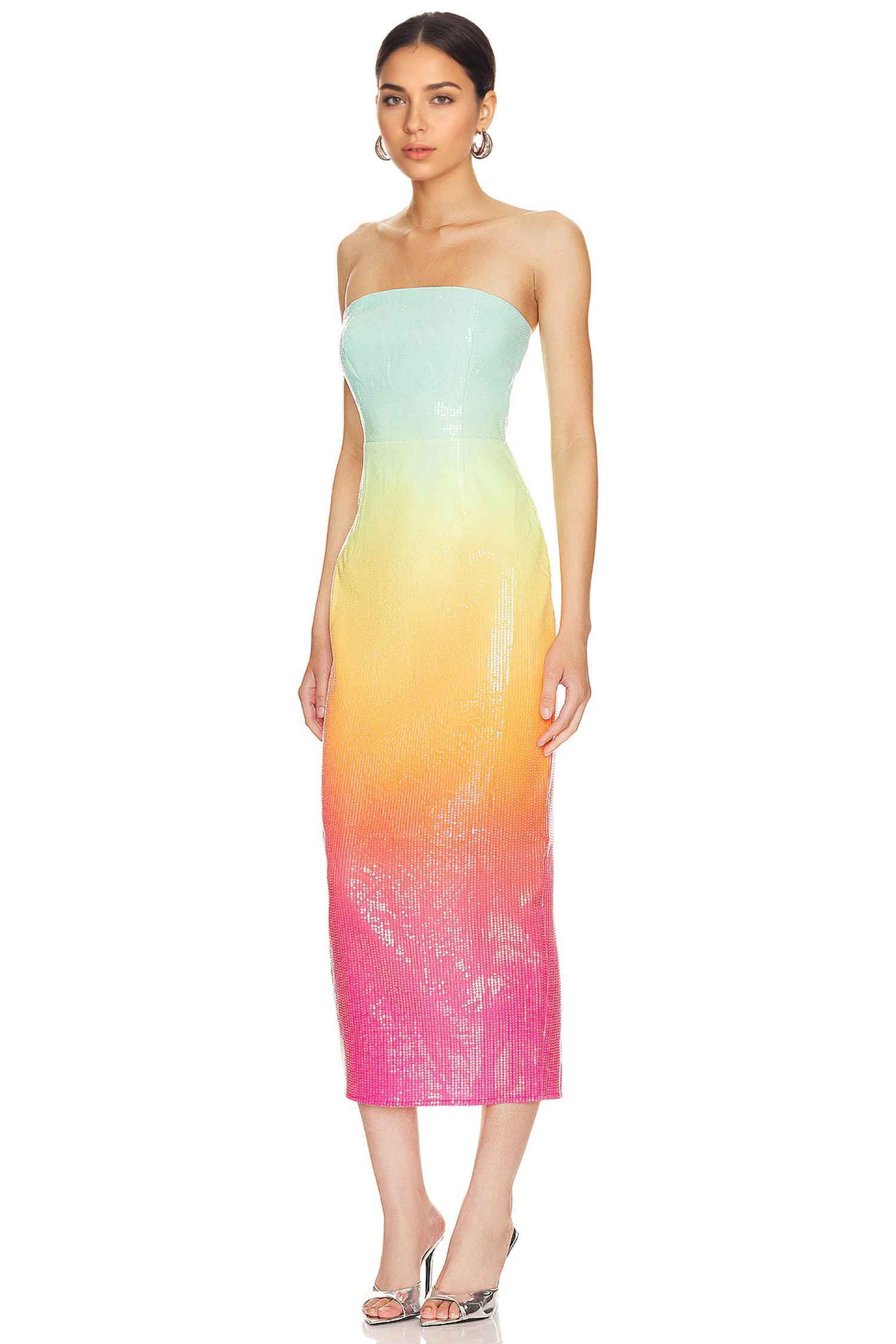 Ombre Strapless Sequined Midi Dress Dress