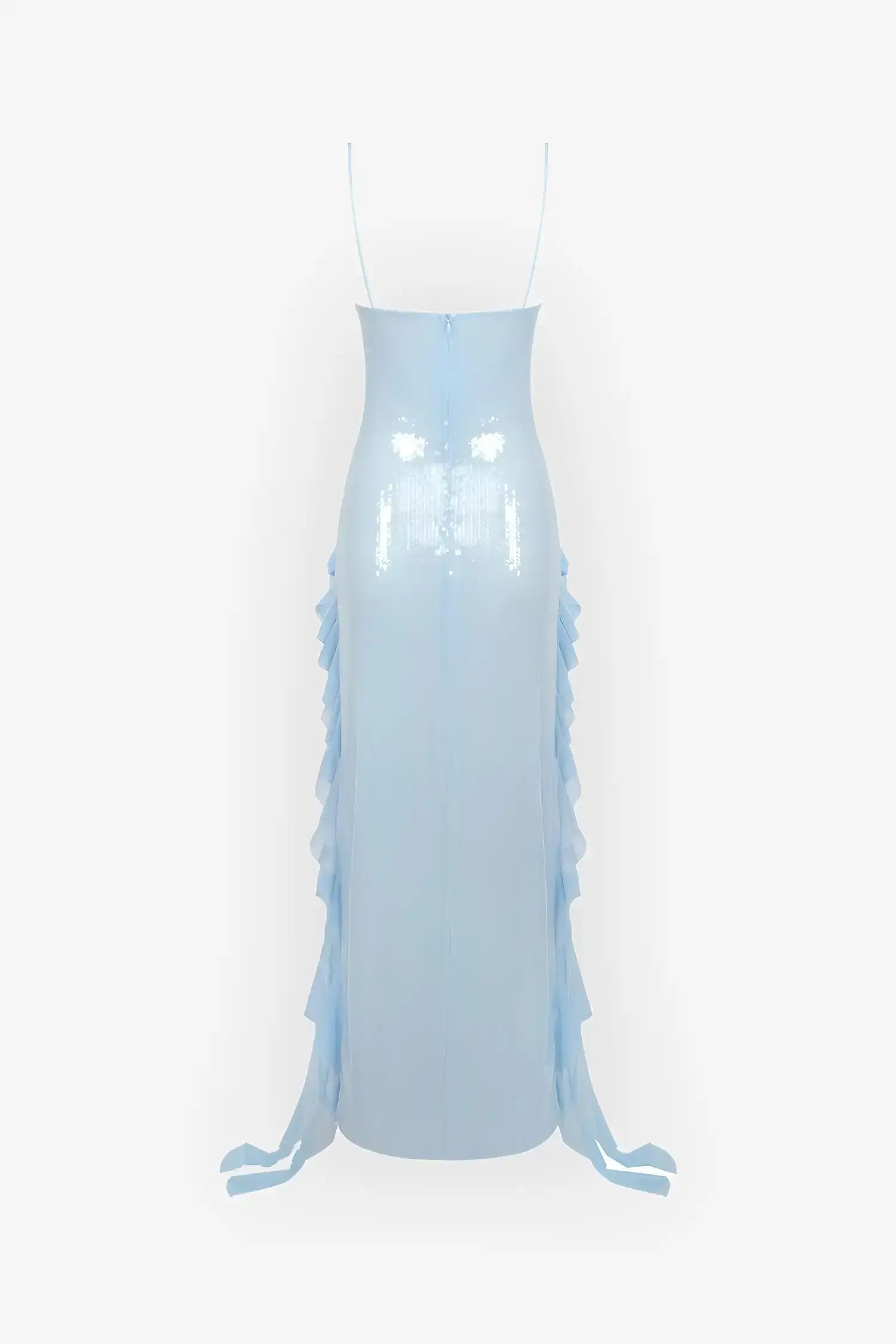 Pastel Blue Sequin Ruffle Split Maxi Dress Dress