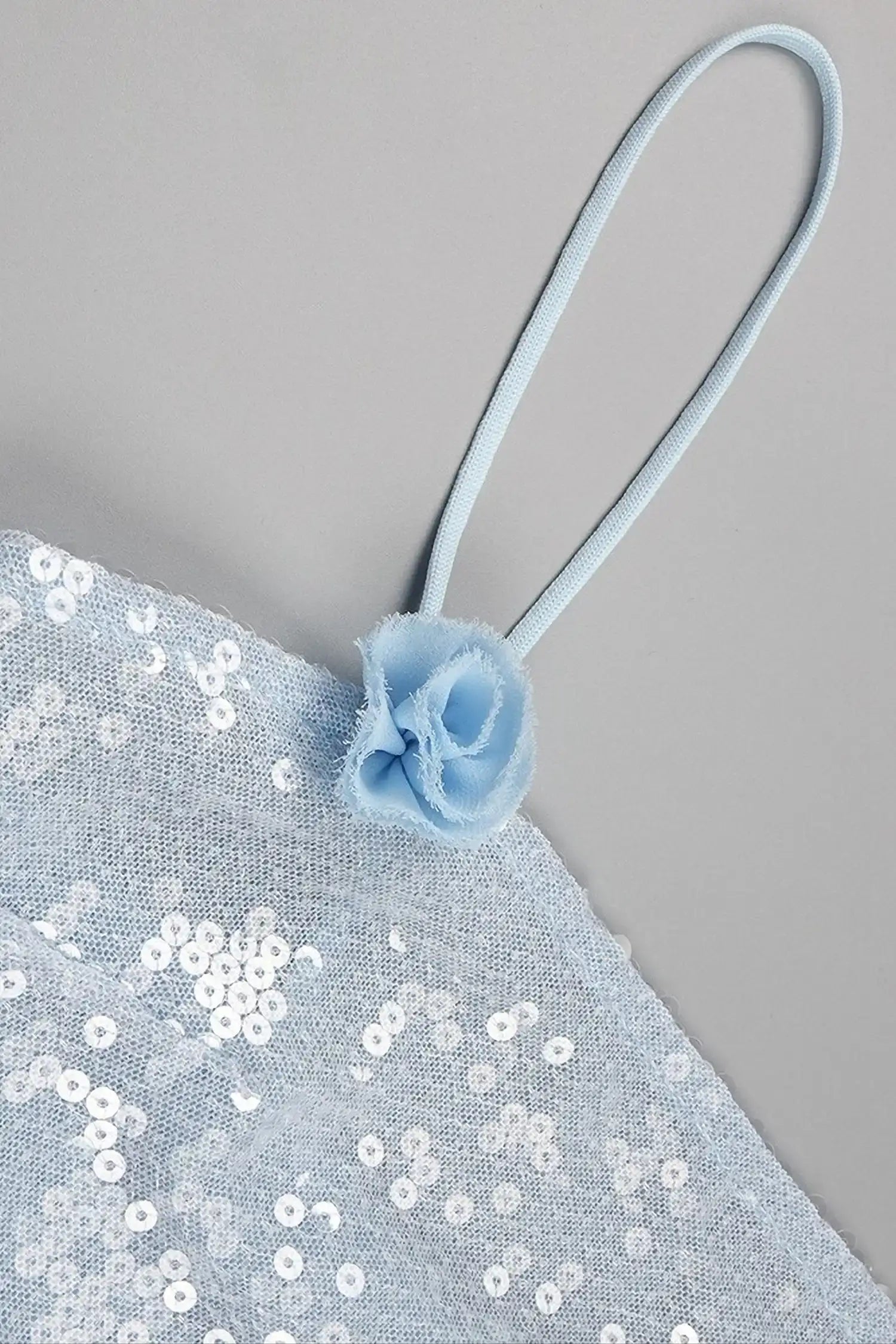 Pastel Blue Sequin Ruffle Split Maxi Dress Dress