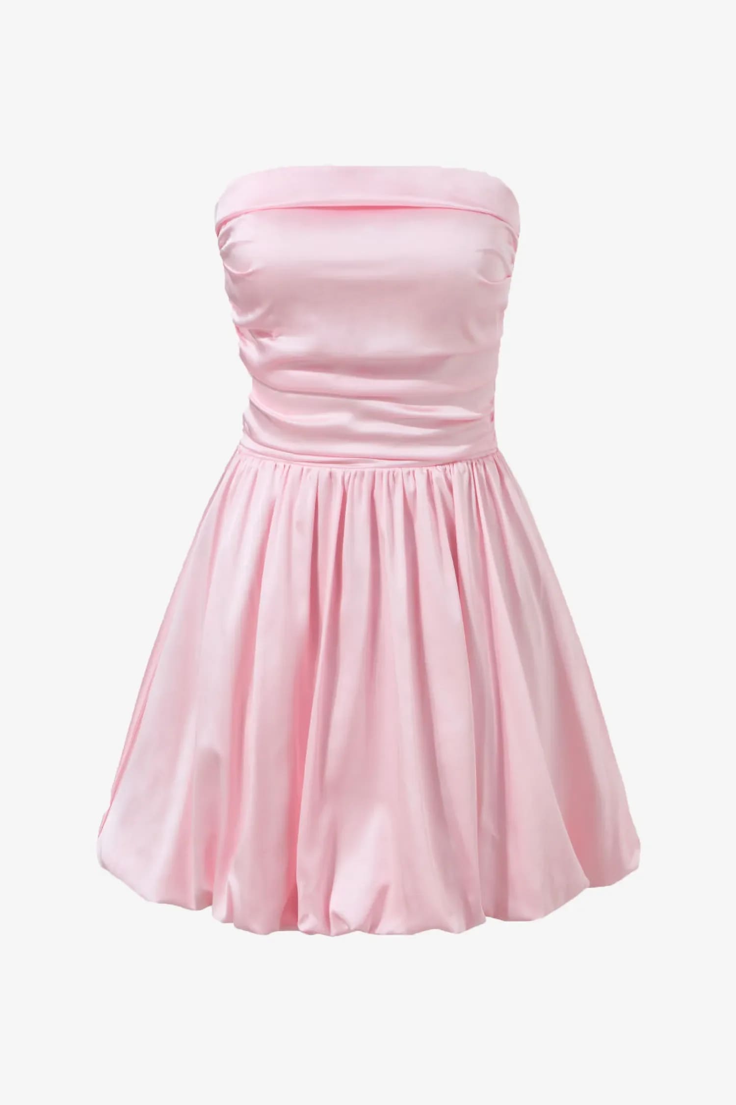 Pink Satin Strapless Bubble Mini Dress