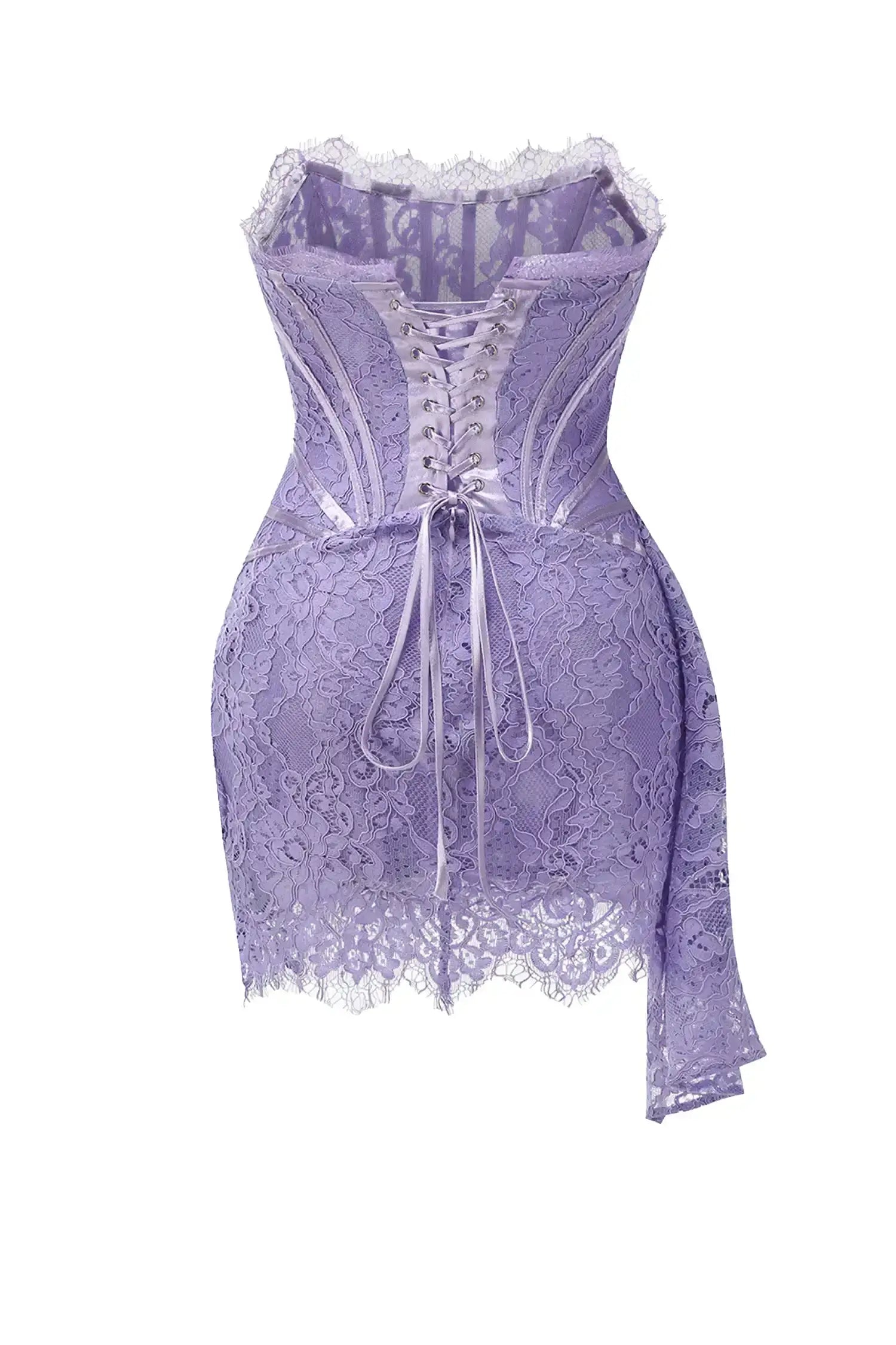 Purple Lace Corset Strapless Draped Mini Dress Dress