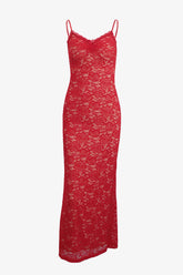 Red Floral Lace Maxi Dress