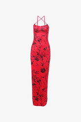 Red Floral Spaghetti Straps Maxi Dress / S