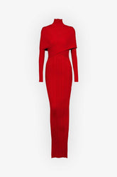 Red Long Sleeve High Neck Ribbed Maxi Dress Dress