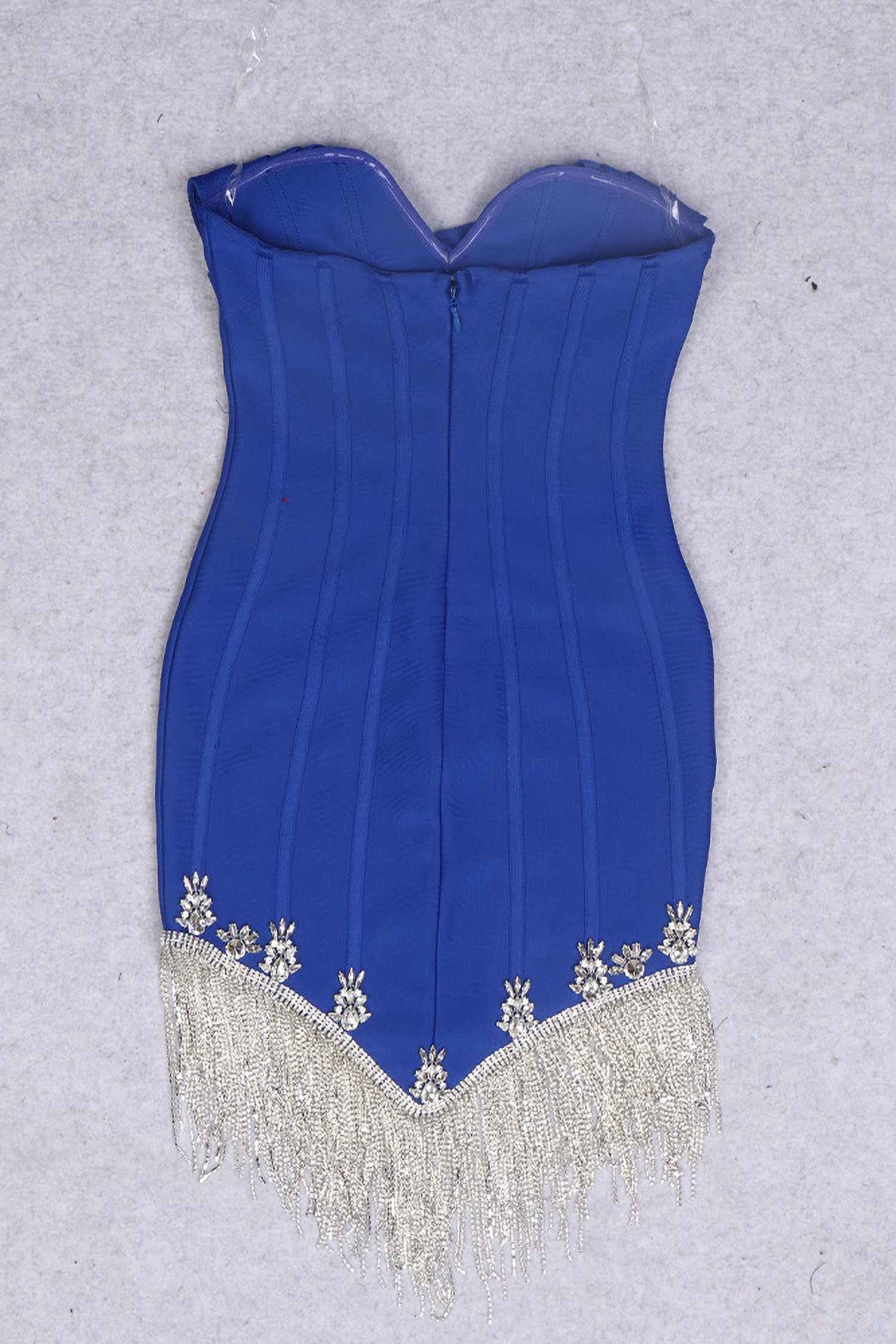 Royal Blue Strapless Fringe Mini Dress Dress
