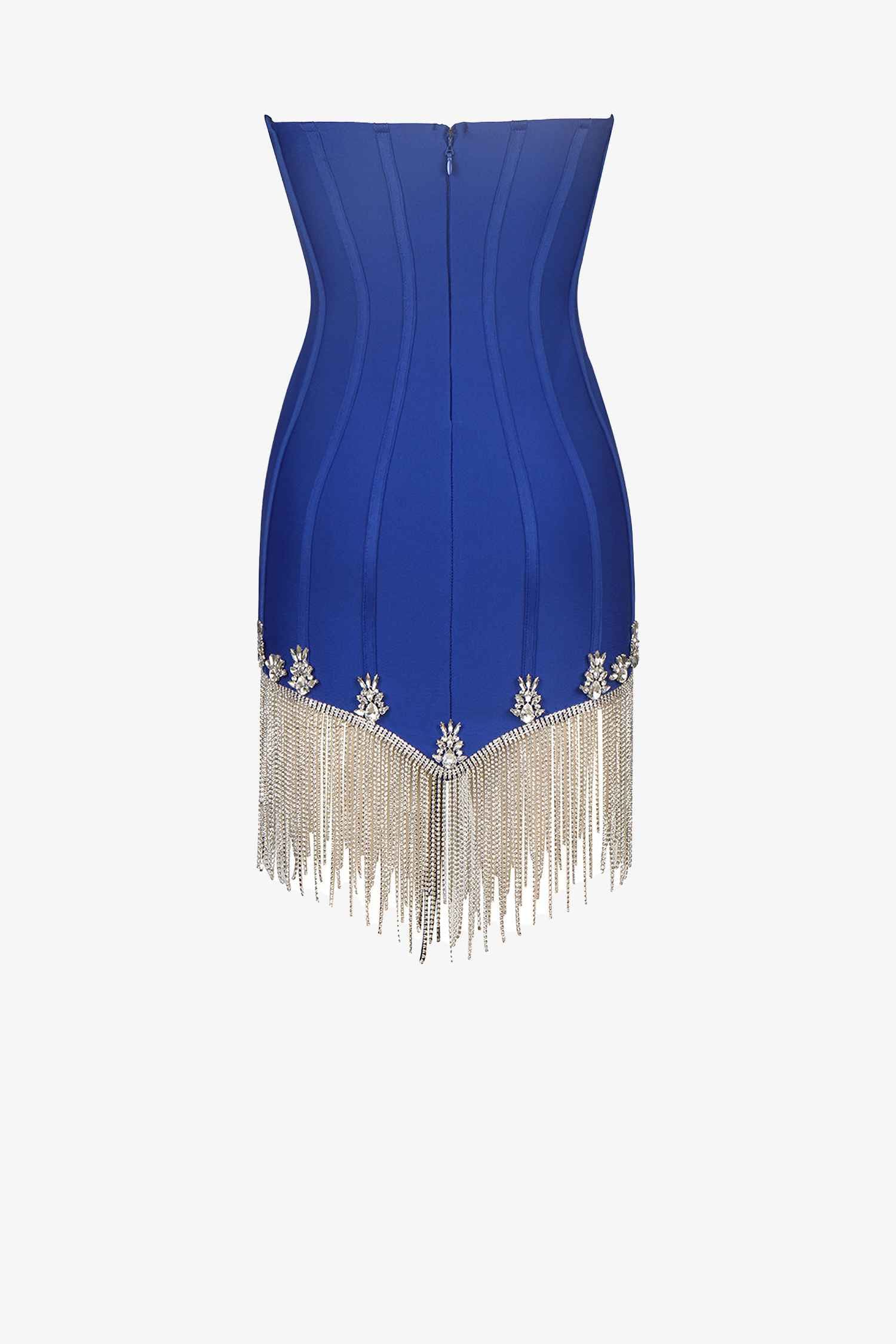 Royal Blue Strapless Fringe Mini Dress Dress