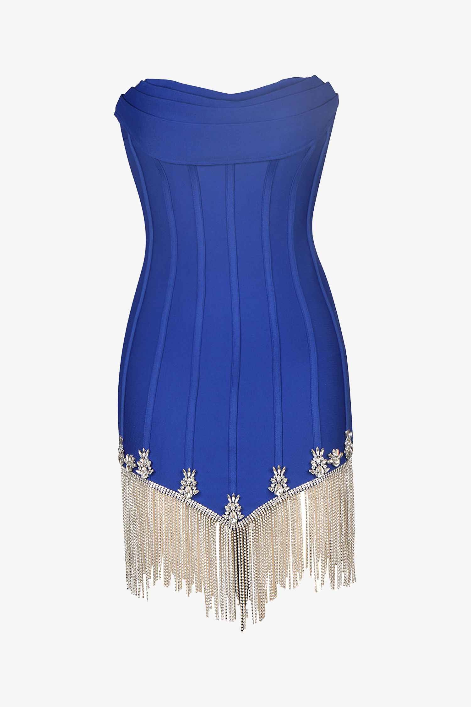Royal Blue Strapless Fringe Mini Dress Dress