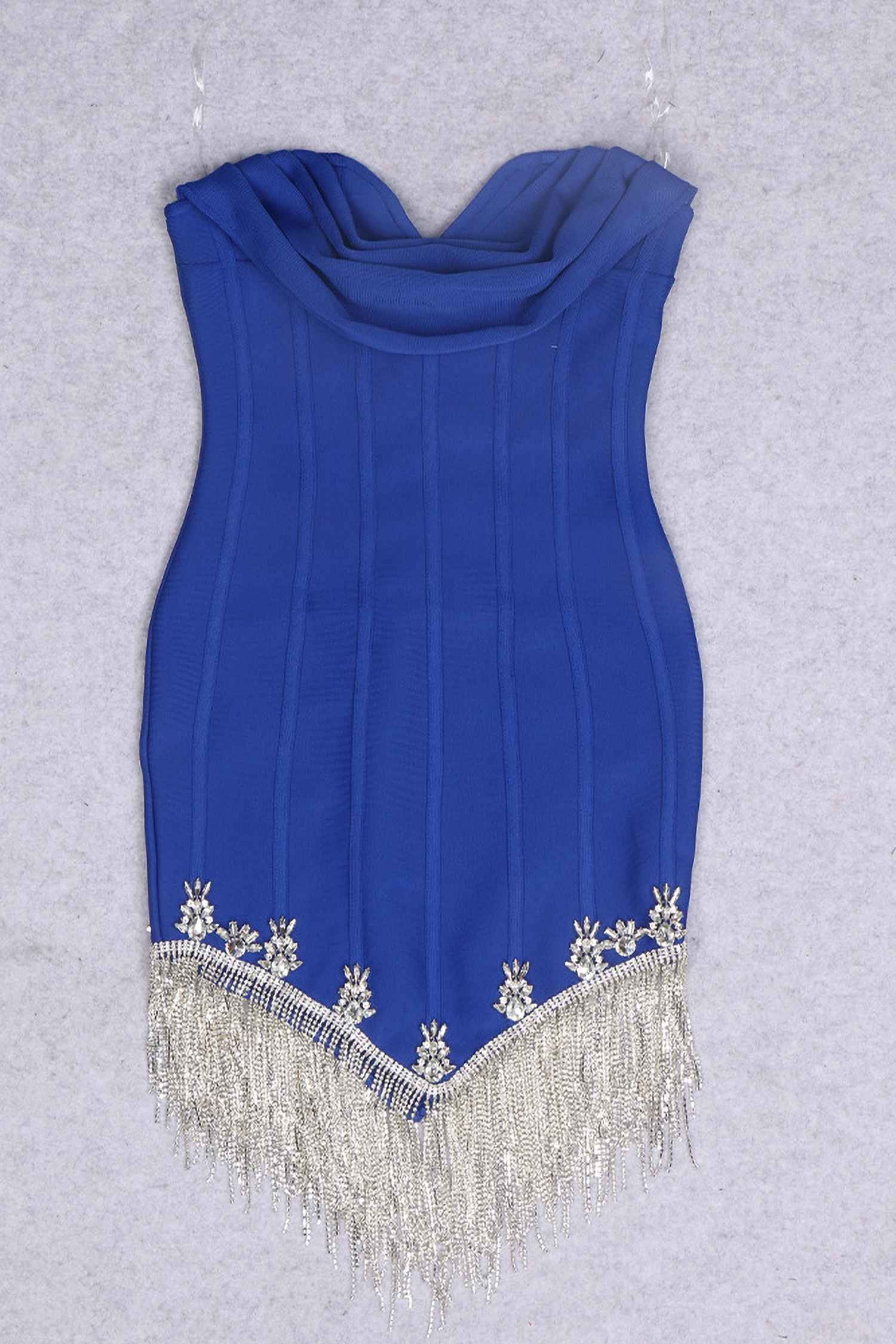 Royal Blue Strapless Fringe Mini Dress Dress