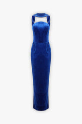 Royal Blue Velvet Halter Maxi Dress Dress