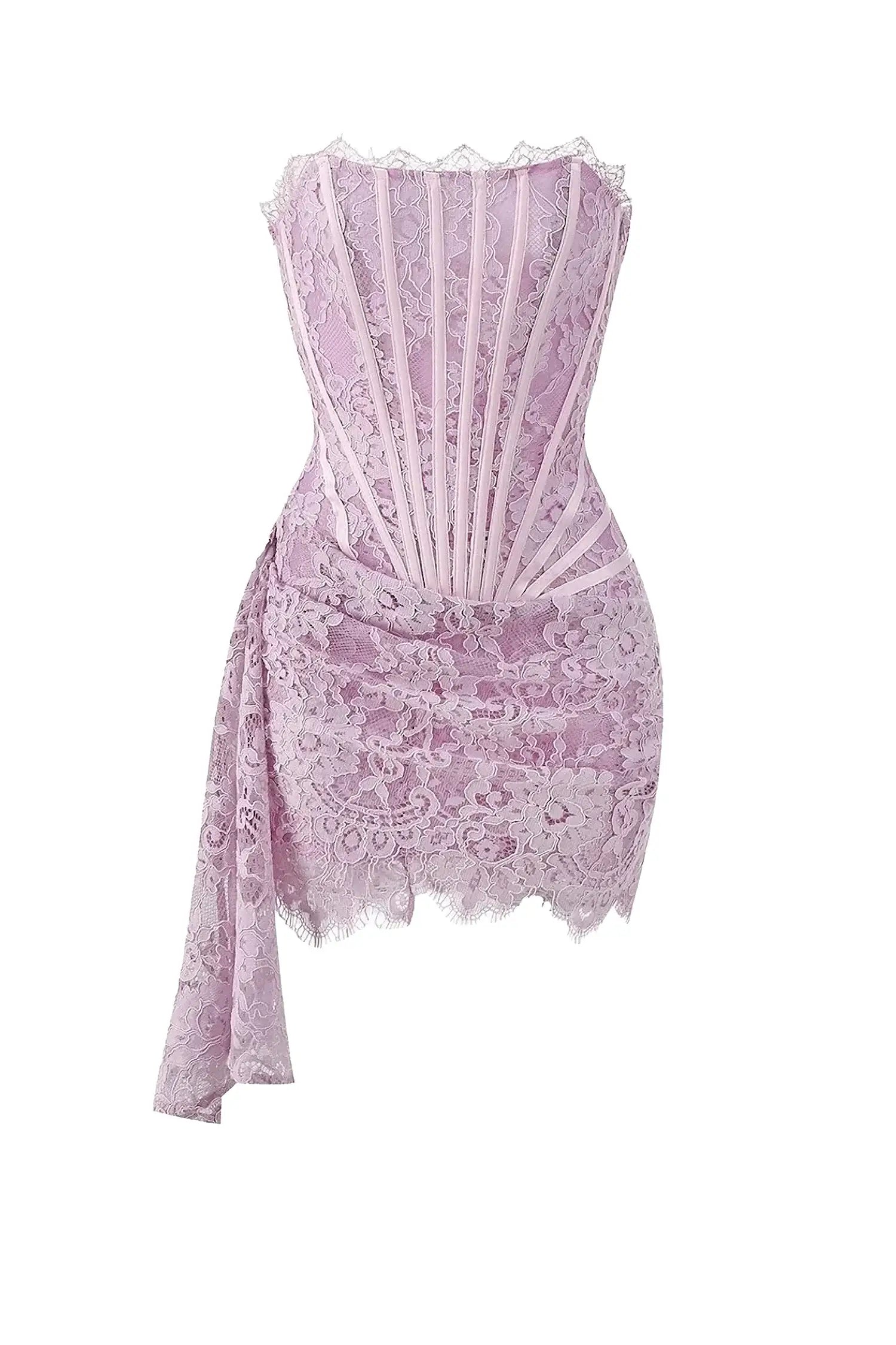 Strapless Pink Corset Mini Ruched Dress Dress