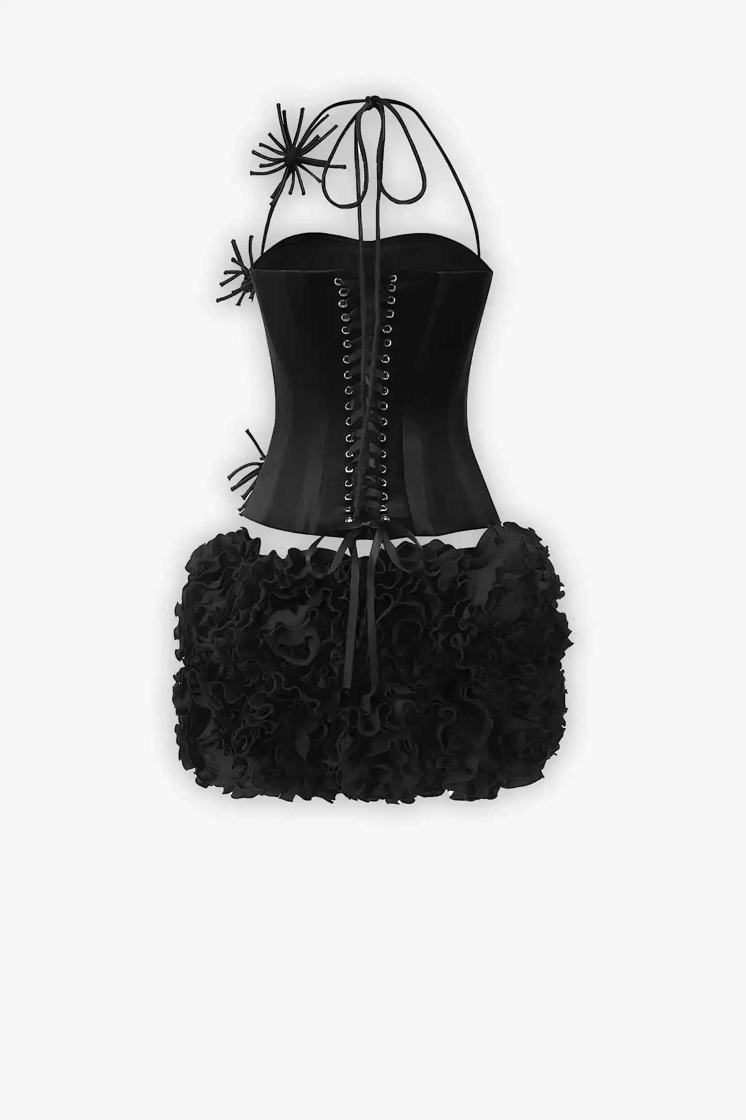 Two Piece Black Velvet Corset And Bubble Floral Skirt Dress