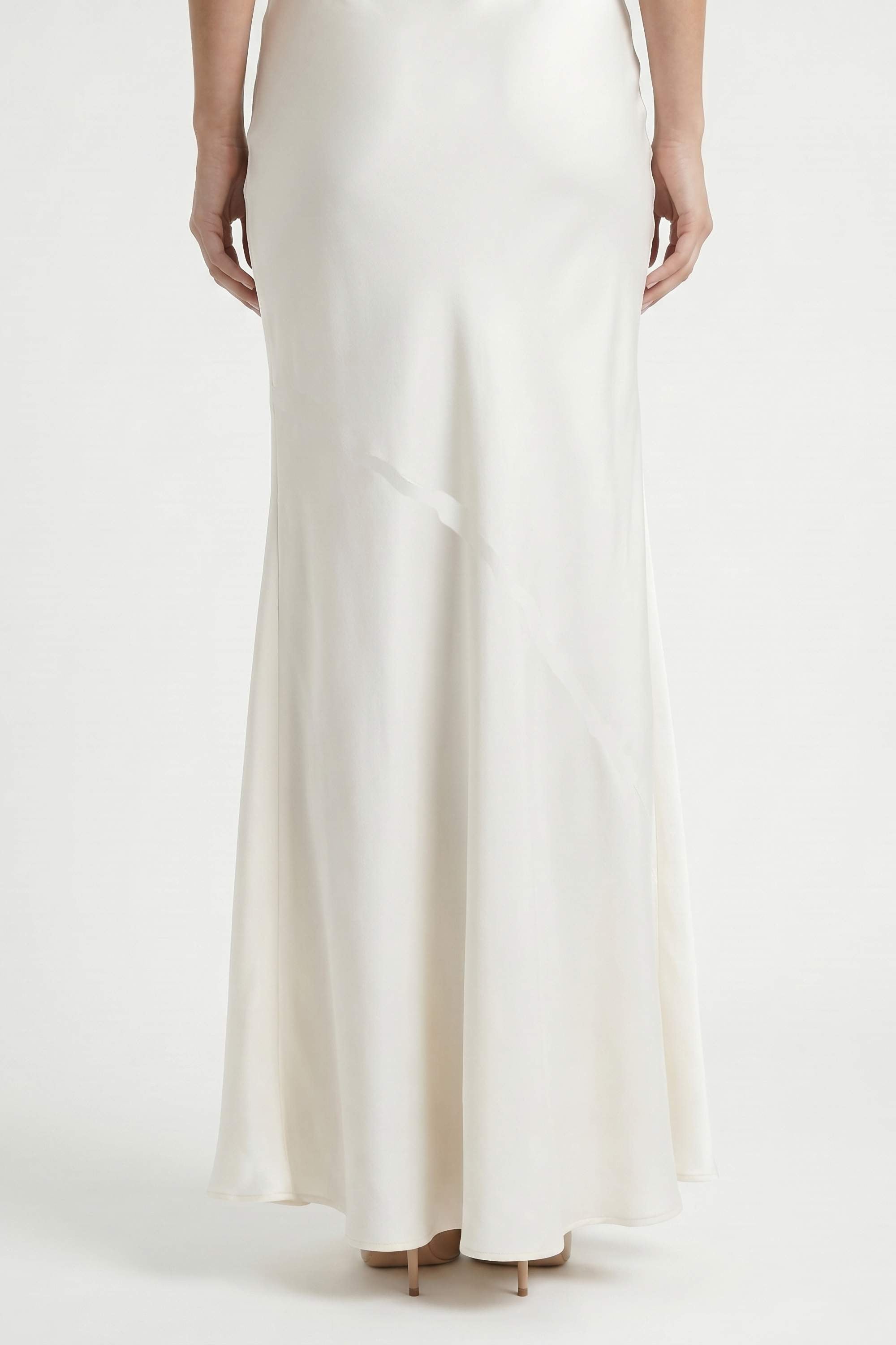 White Backless Rhinestone Satin Maxi Dress - Dress
