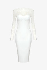 White Lace Long Sleeve Midi Dress