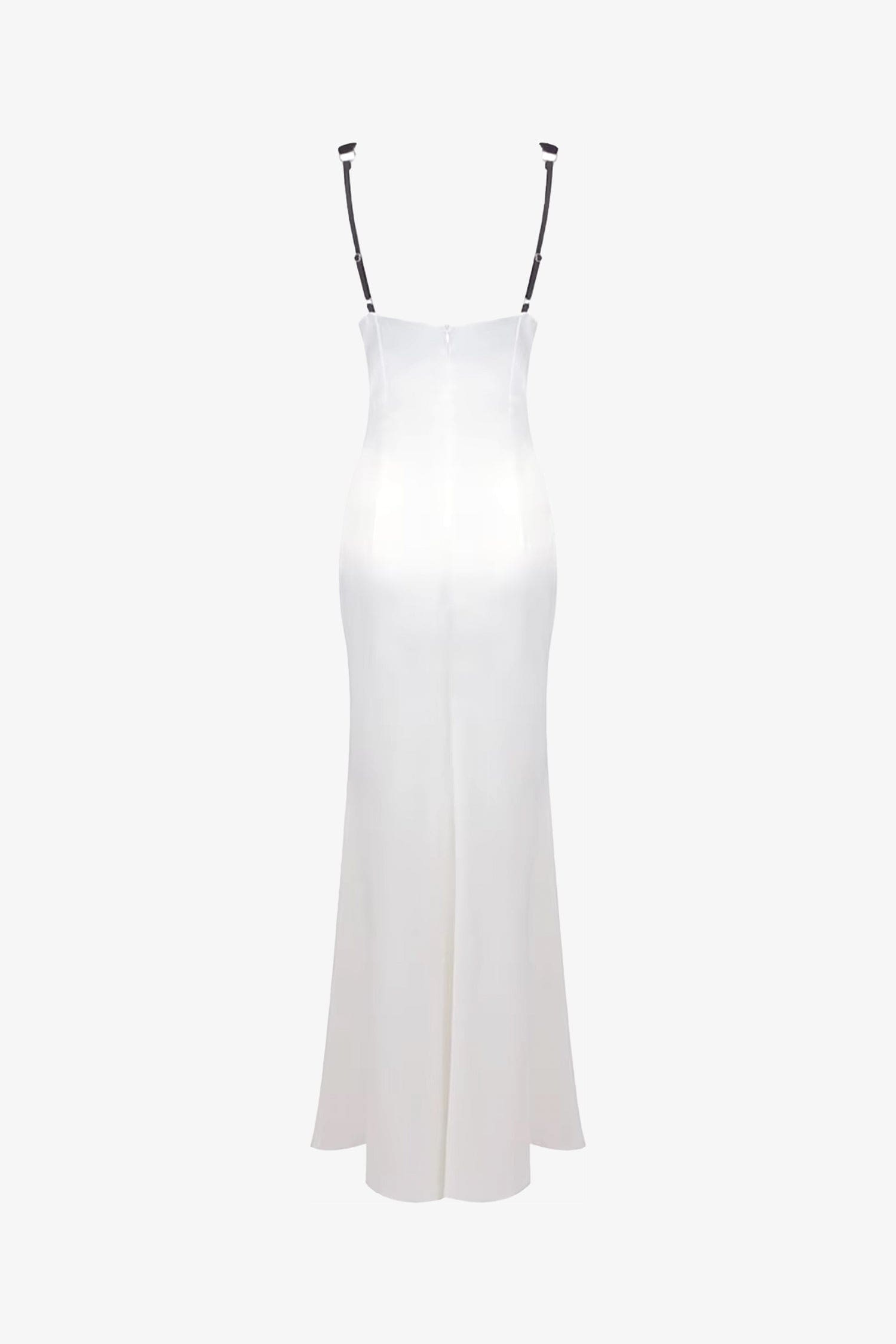White Satin And Velvet Backless Mermaid Maxi Dress