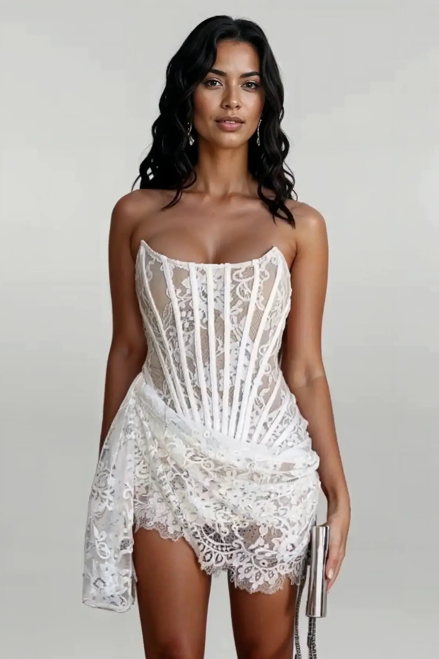 White Strapless Lace Corset Mini Dress Dress