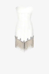 White Strapless Rhinestone Fringe Corset Mini Dress Dress