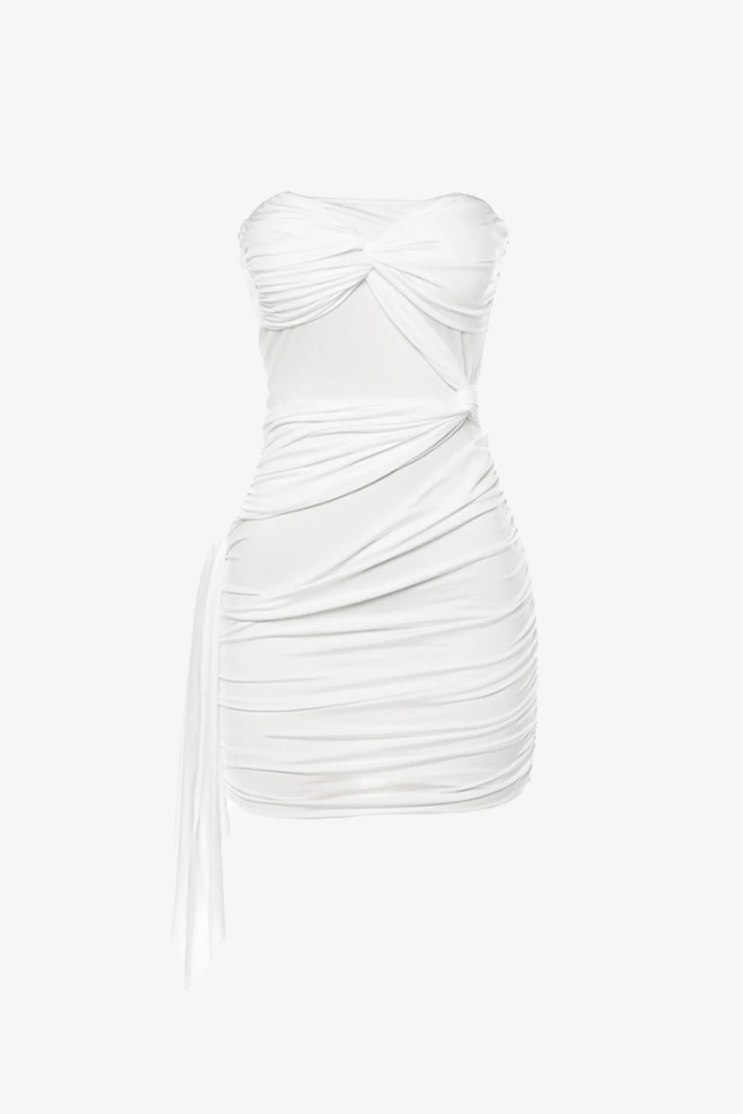 White Twist Front Strapless Mini Dress