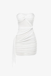 White Twist Front Strapless Mini Dress