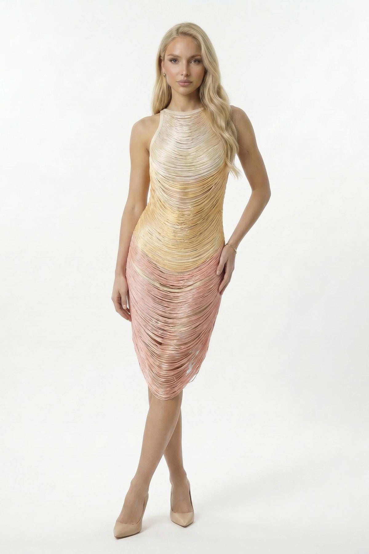 Ombre Fringe Sleeveless Mini Dress