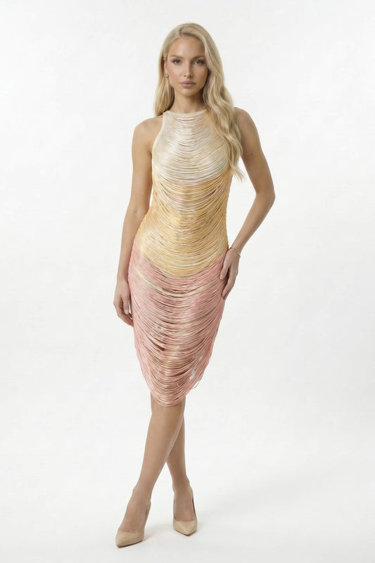 Ombre Fringe Sleeveless Mini Dress