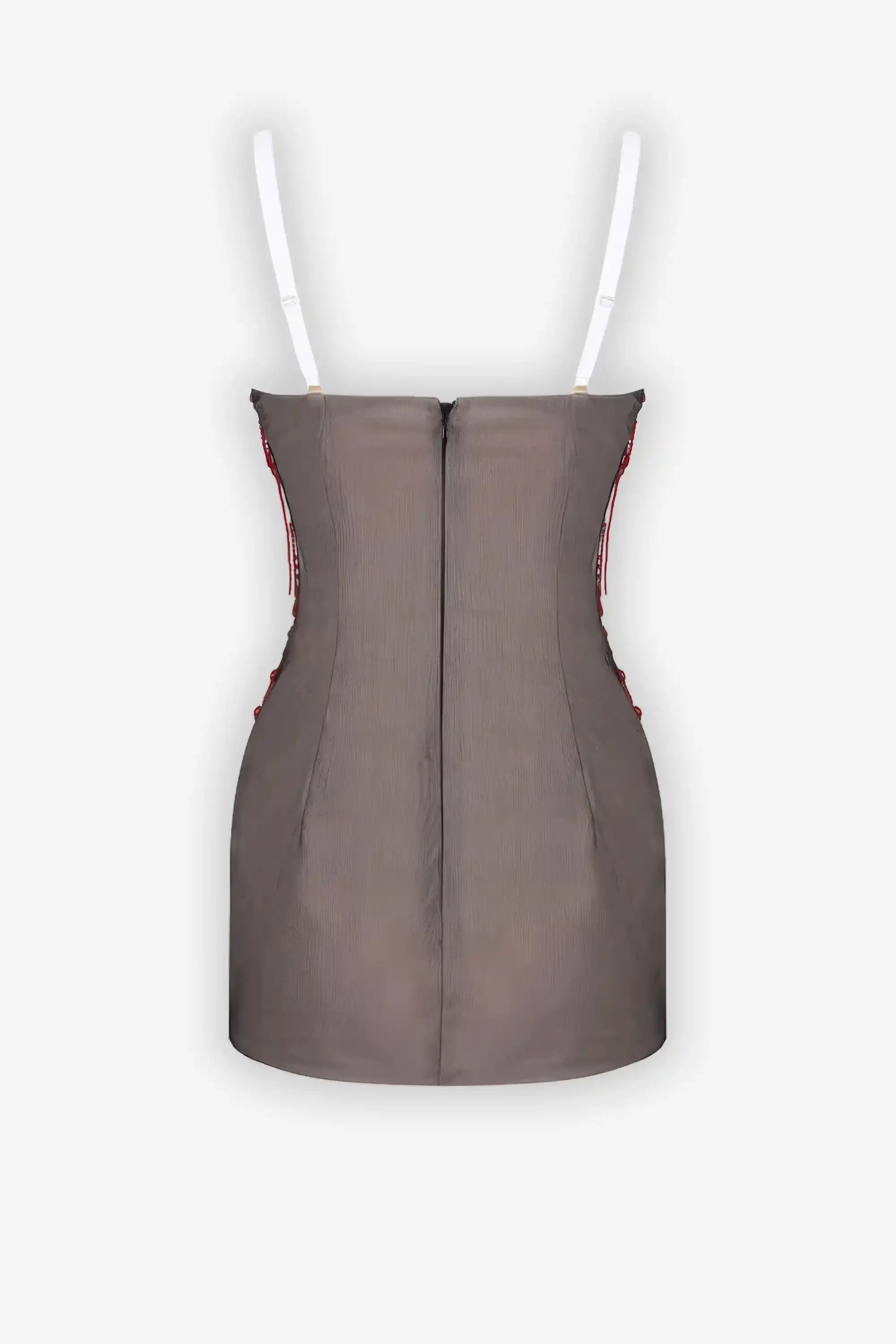 Red Beaded Sheer Corset Mini Dress Dress